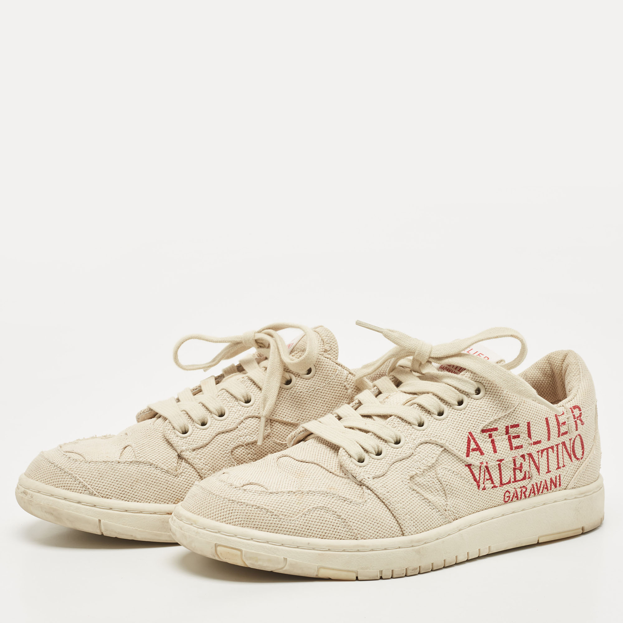 

Valentino Beige Canvas Atelier Camouflage Edition Low Top Sneakers Size