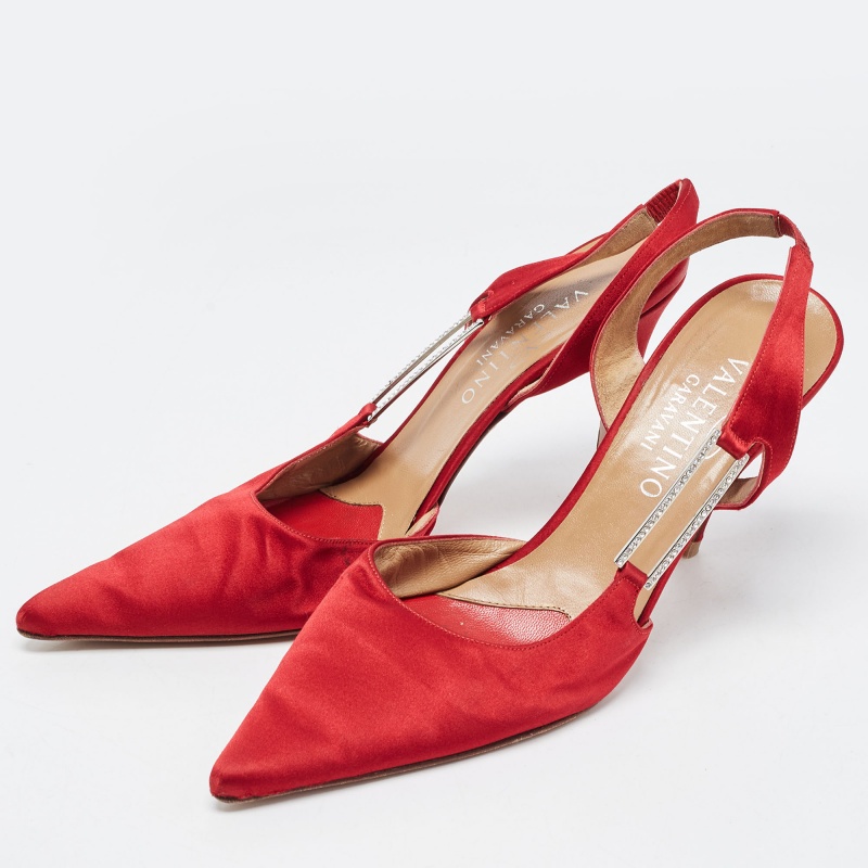 

Valentino Red Satin Pointed Toe Slingback Pumps Size