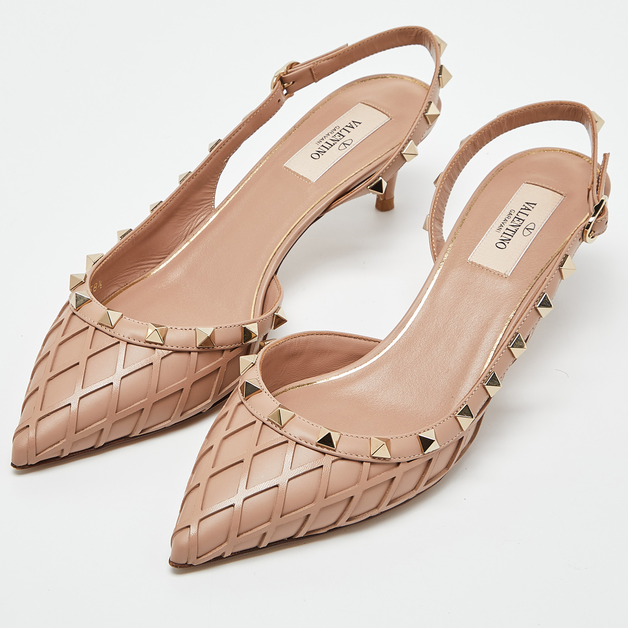 

Valentino Beige Leather Rockstud Slingback Pumps Size