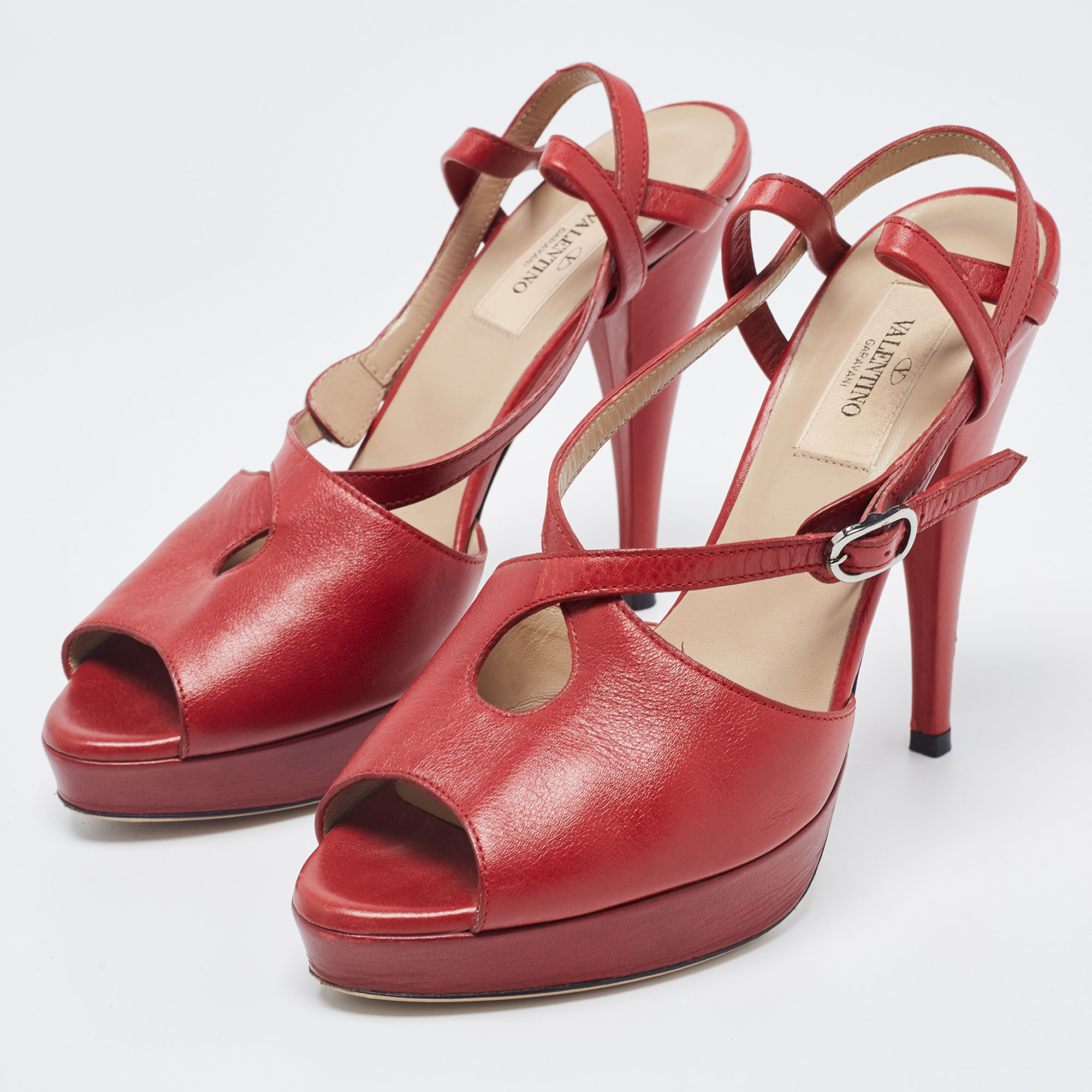 

Valentino Red Leather Slingback Peep Toe Sandals Size