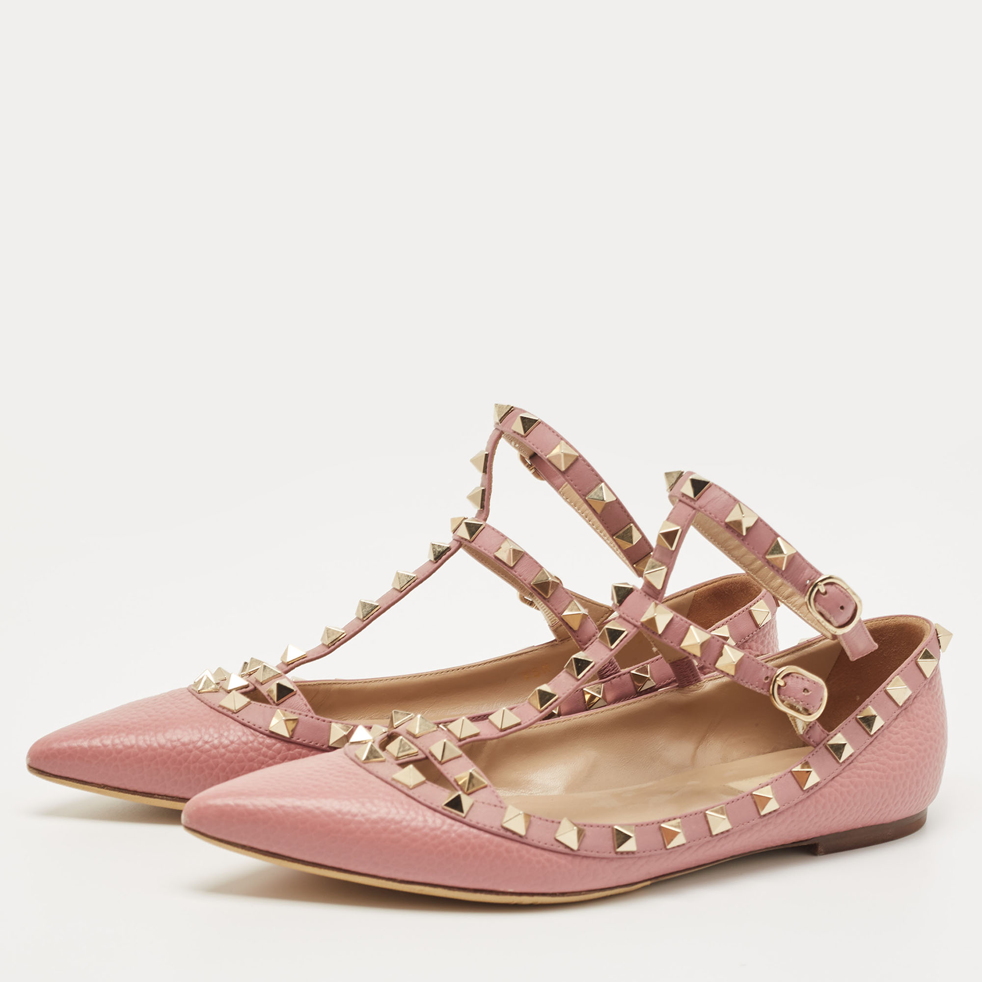 

Valentino Pink Leather Rockstud Ballet Flats Size
