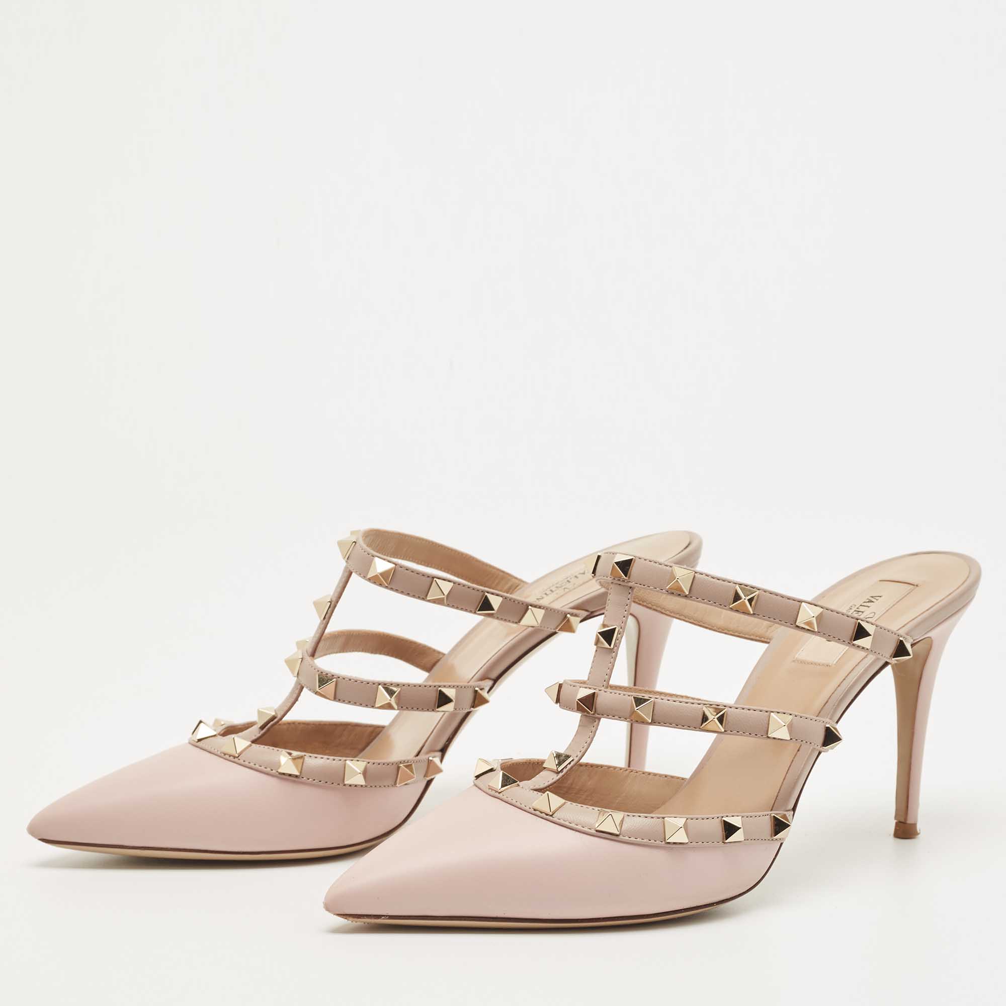 

Valentino Pink Leather Rockstud Pointed Toe Slide Sandals Size