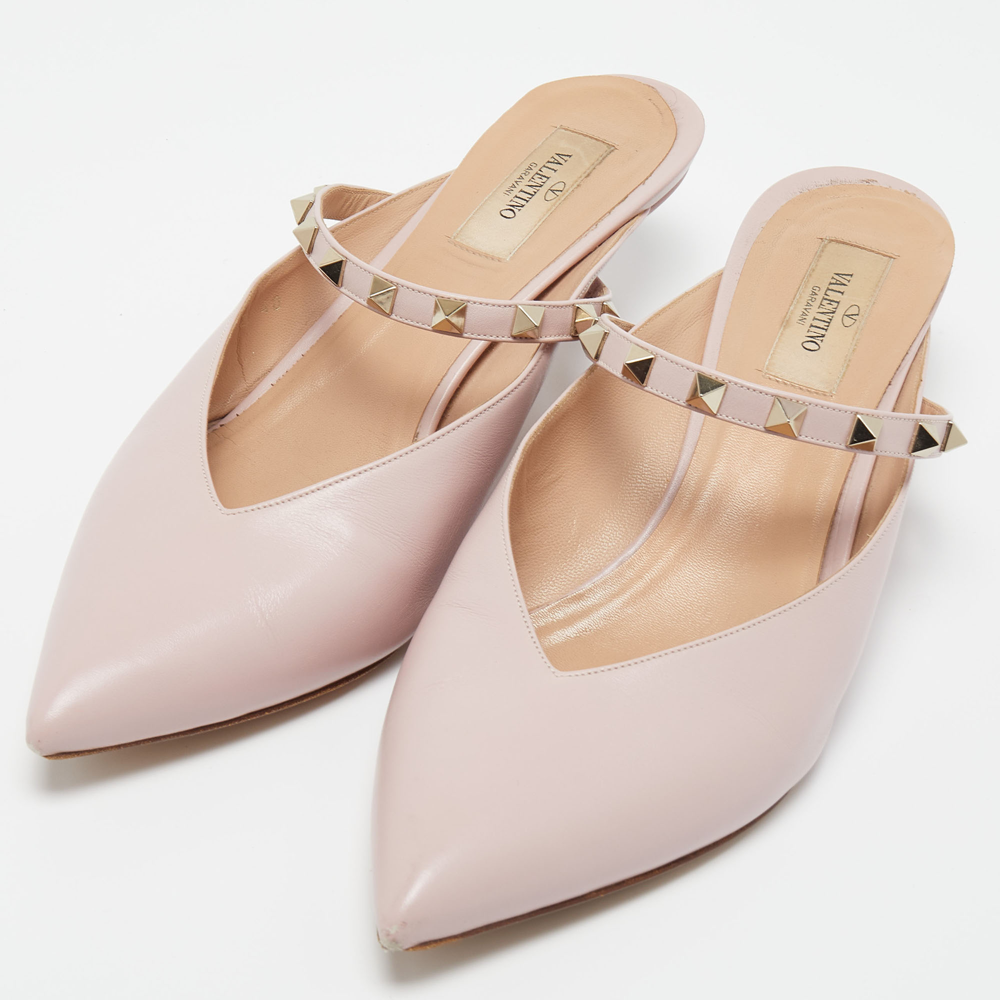 

Valentino Pink Leather Rockstud Mules Size