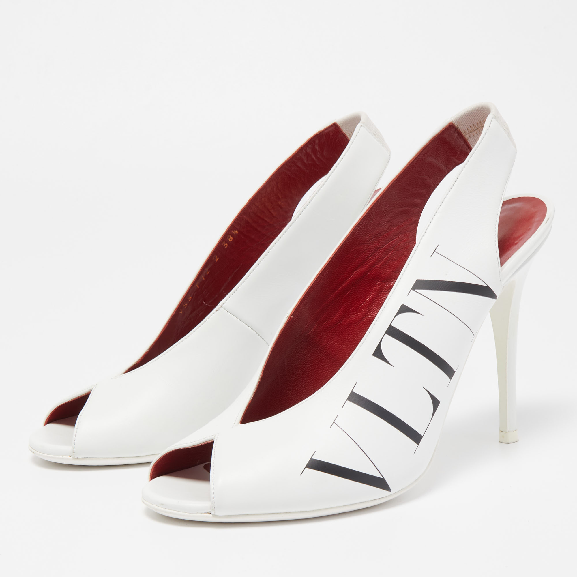

Valentino White Leather Slingback Open Toe Sandals Size