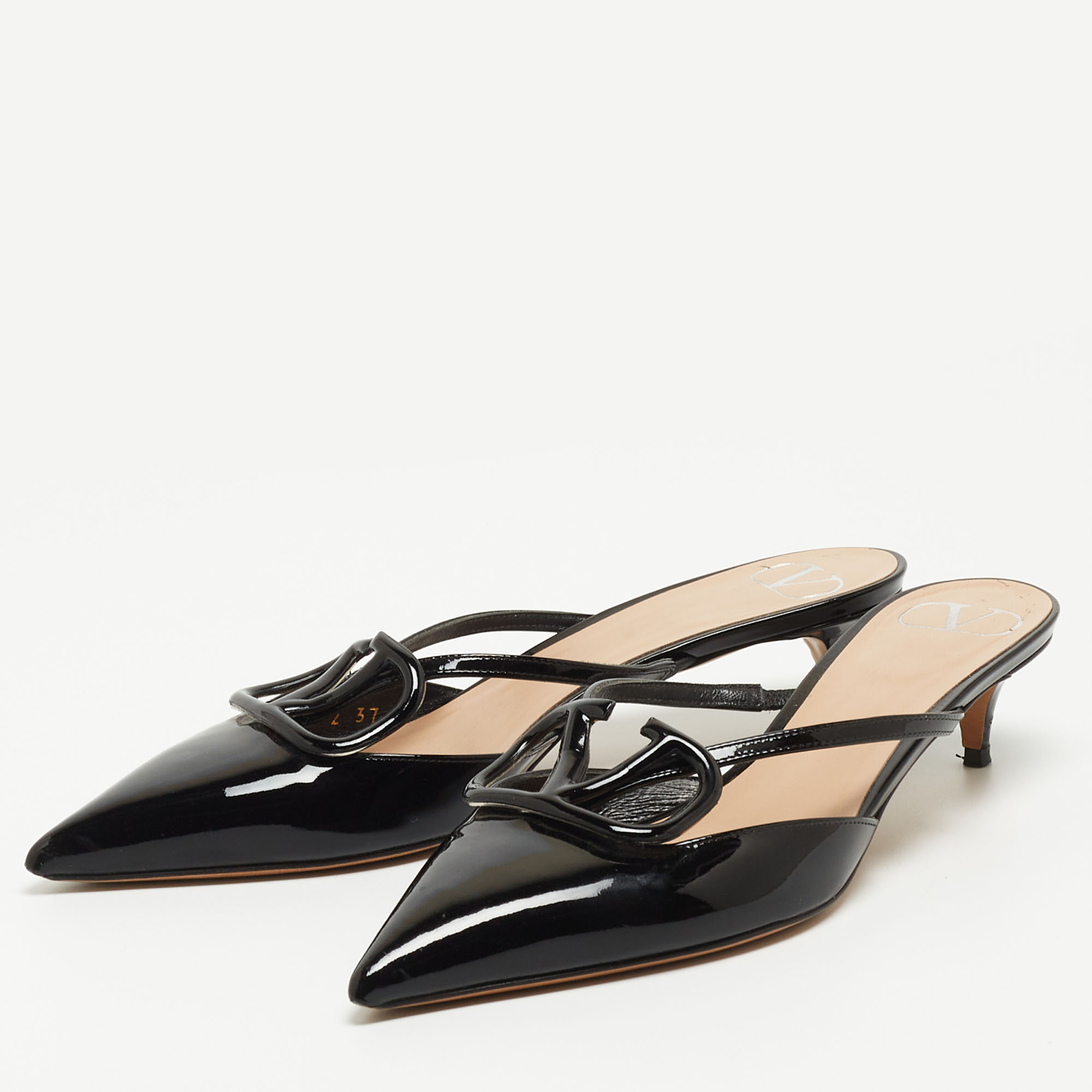 

Valentino Black Patent Vlogo Mules Size