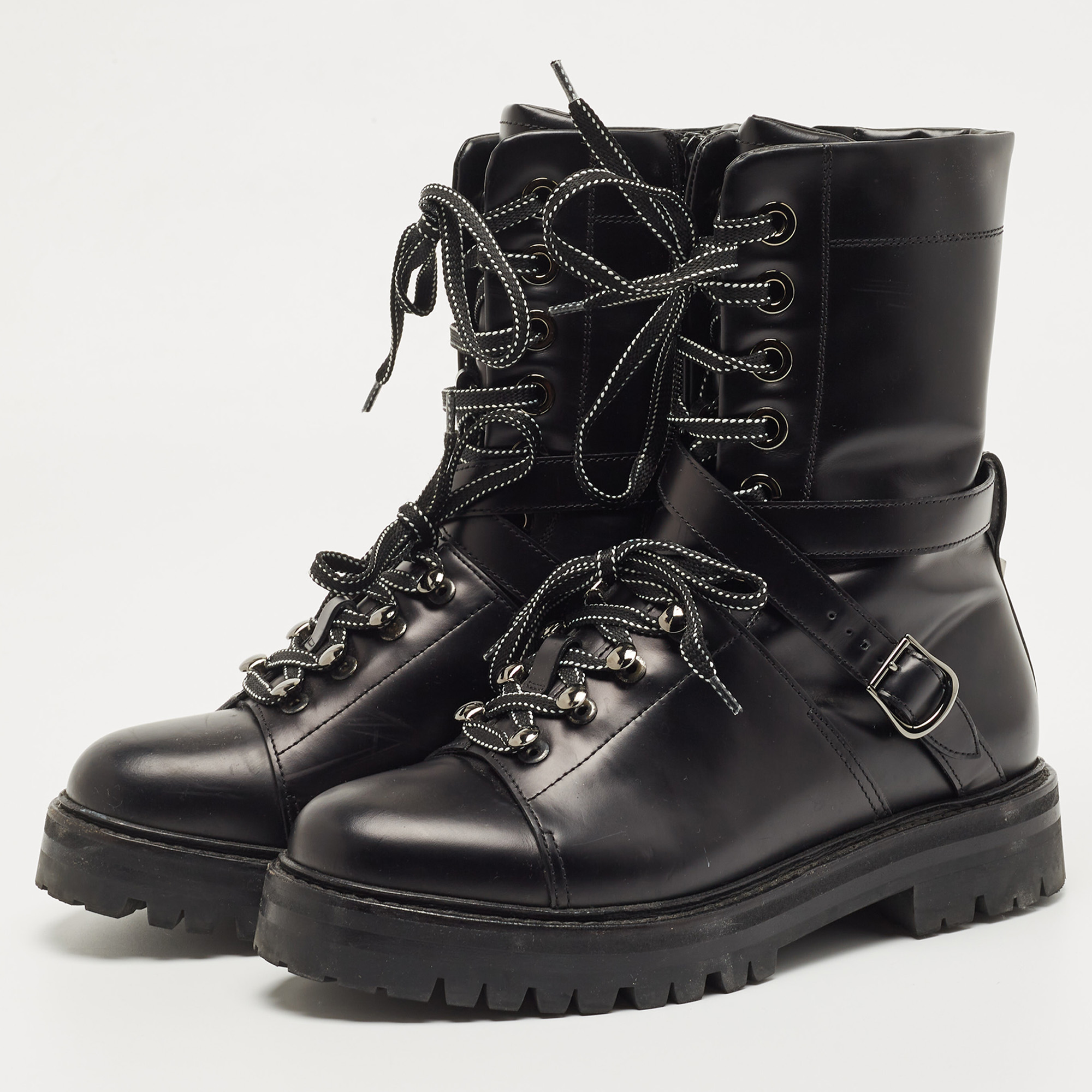 

Valentino Black Leather Combat Boots Size