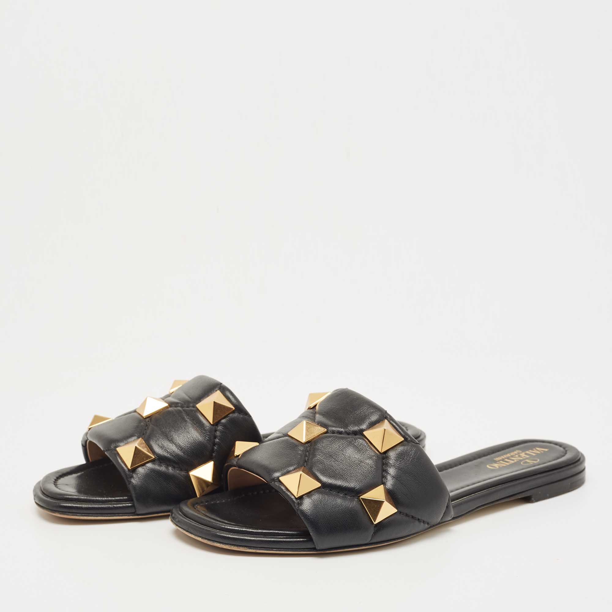 

Valentino Black Leather Roman Stud Flat Slides Size