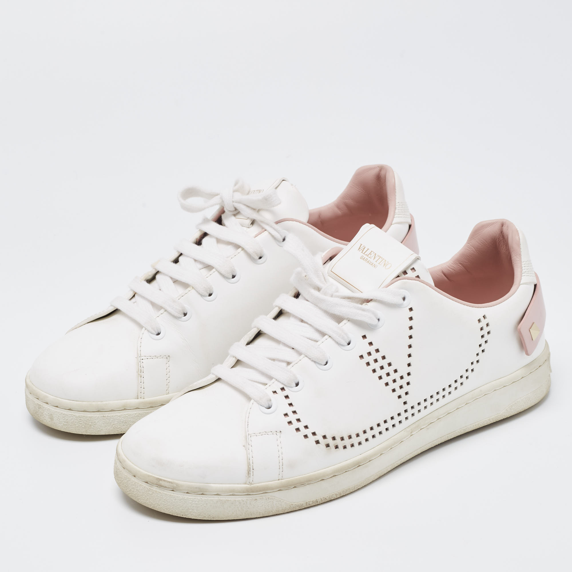 

Valentino White/Pink Leather Backnet Sneakers Size