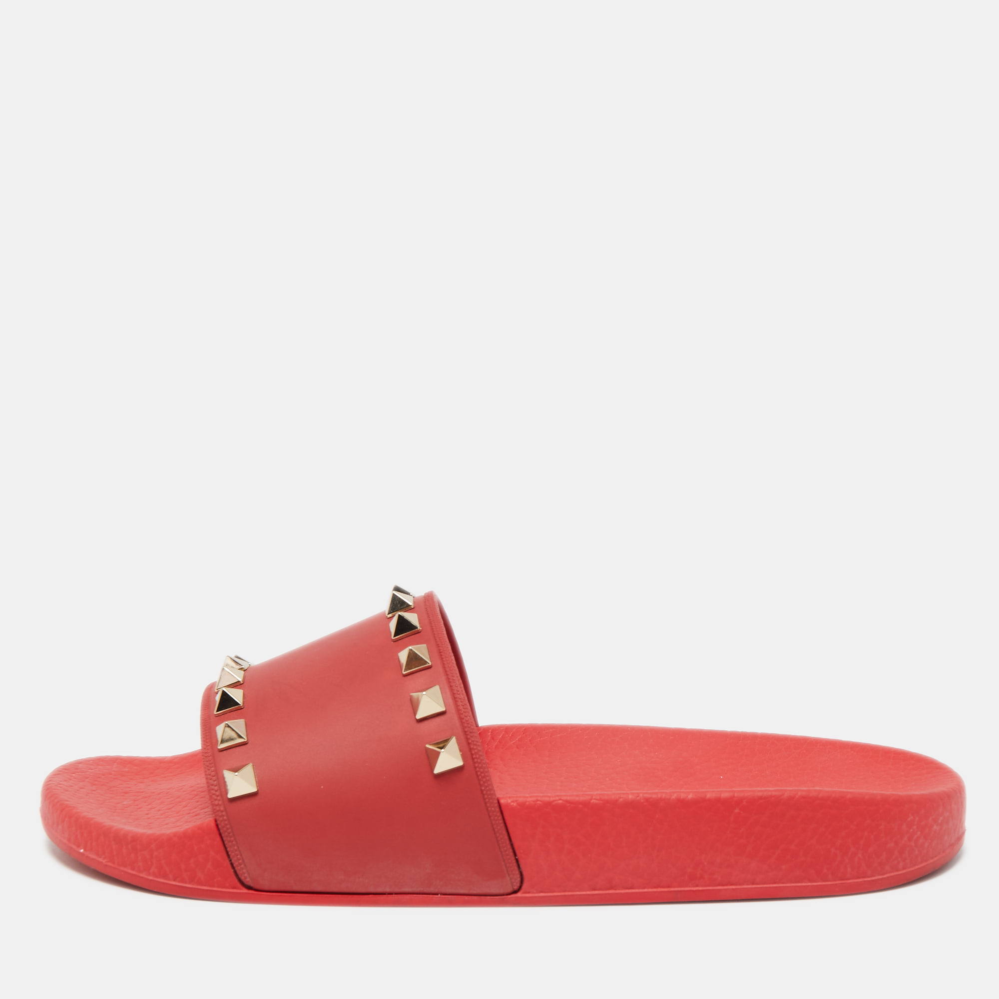 Red Valentino Garavani Rockstud Flat Slide Sandal Size 39