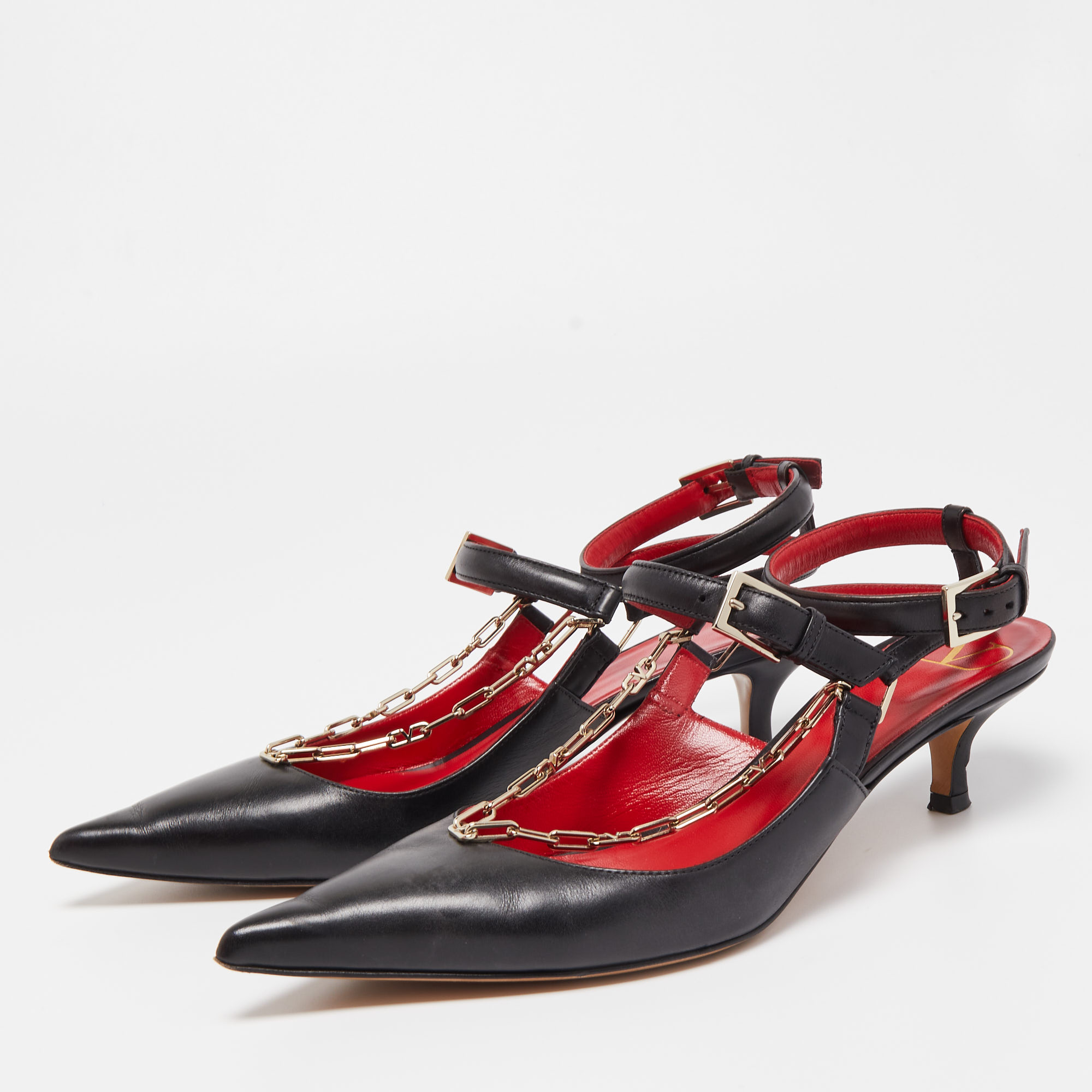 

Valentino Black Leather Ankle Strap Pumps Size