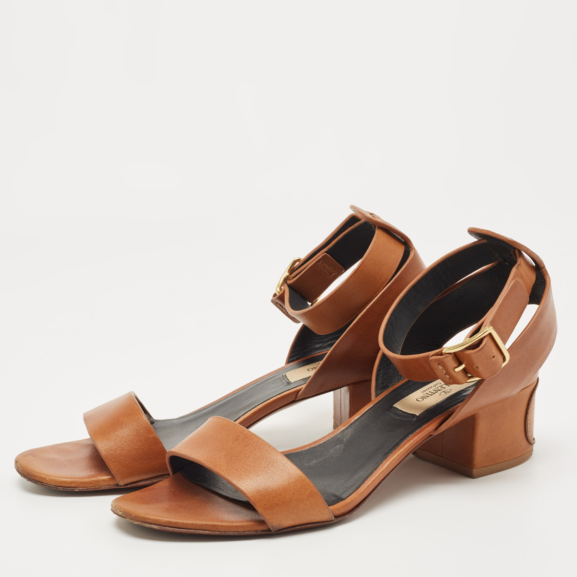 

Valentino Brown Leather Ankle Strap Sandals Size