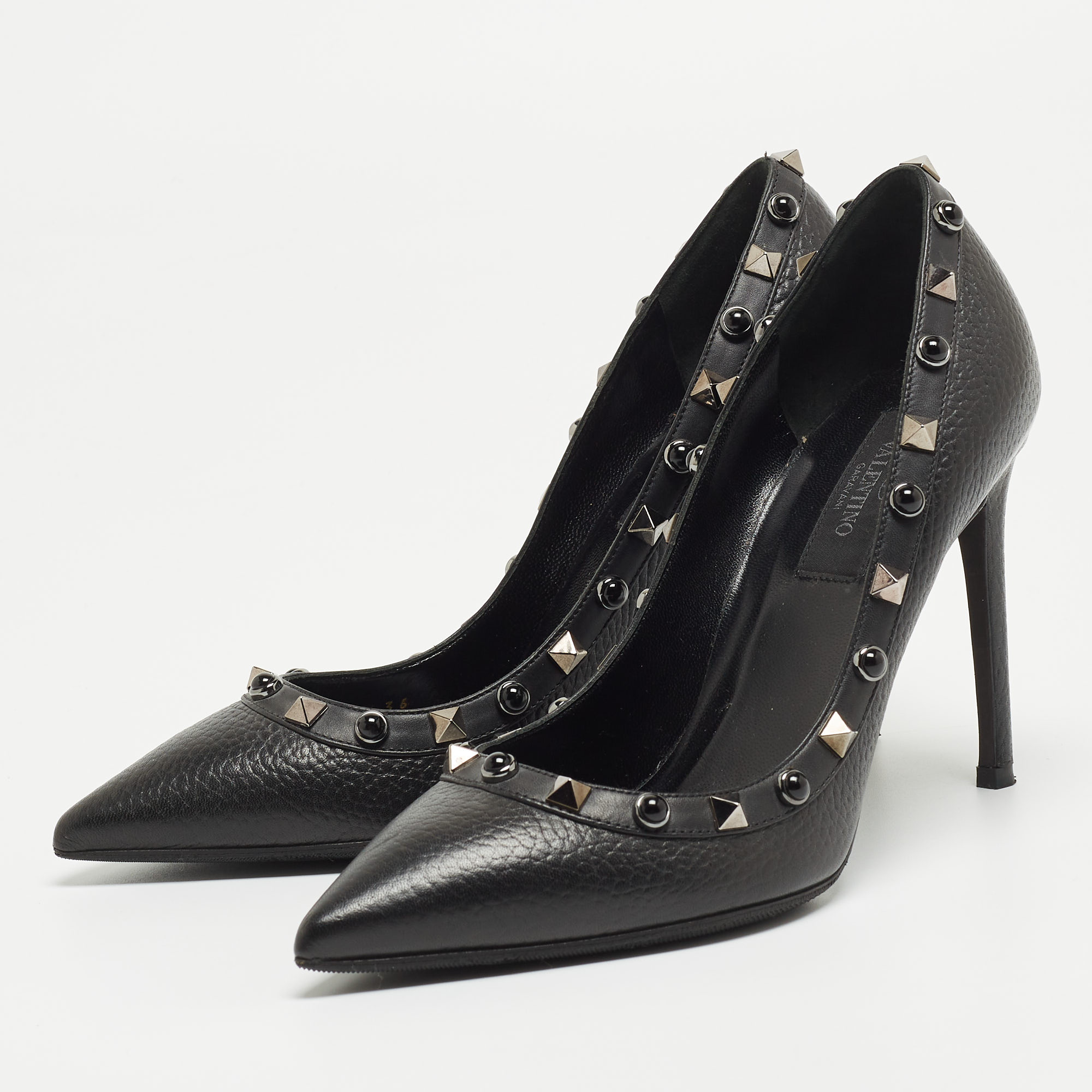 

Valentino Black Leather Rolling Rockstud Pointed Toe Pumps Size