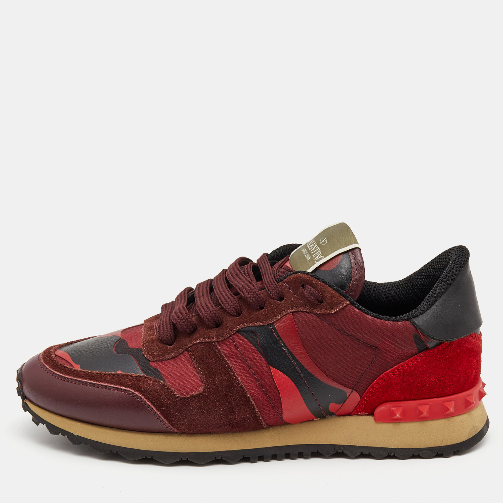 

Valentino Red Leather and Canvas Rockrunner Low Top Sneakers Size