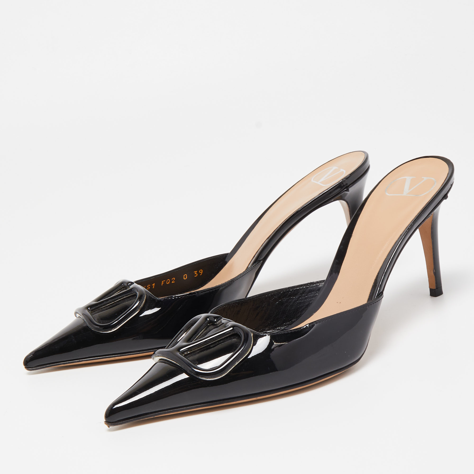 

Valentino Black Patent Leather V LOGO Mules Size