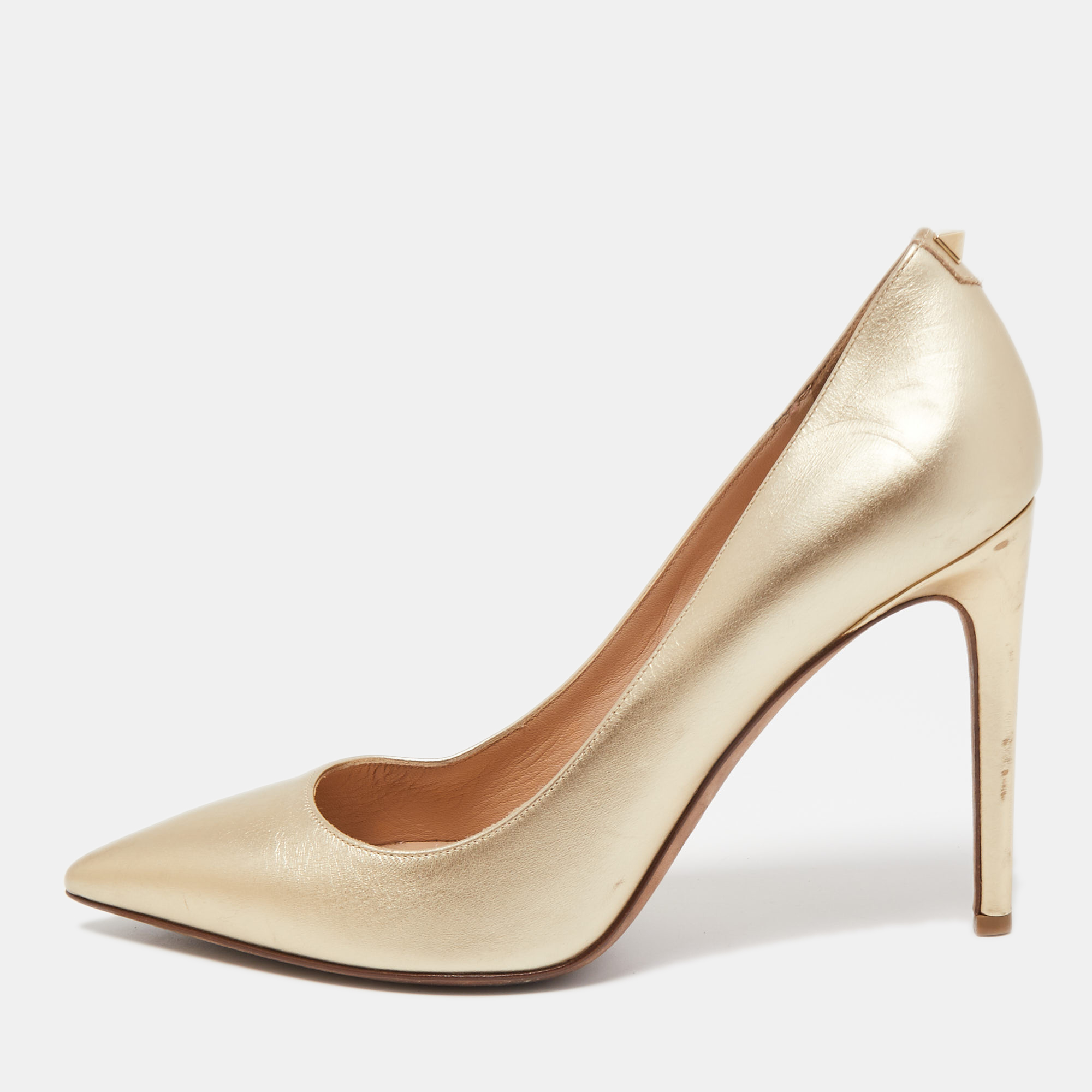 Pre-owned Valentino Garavani Gold Leather Pointed Toe Pumps Size 37