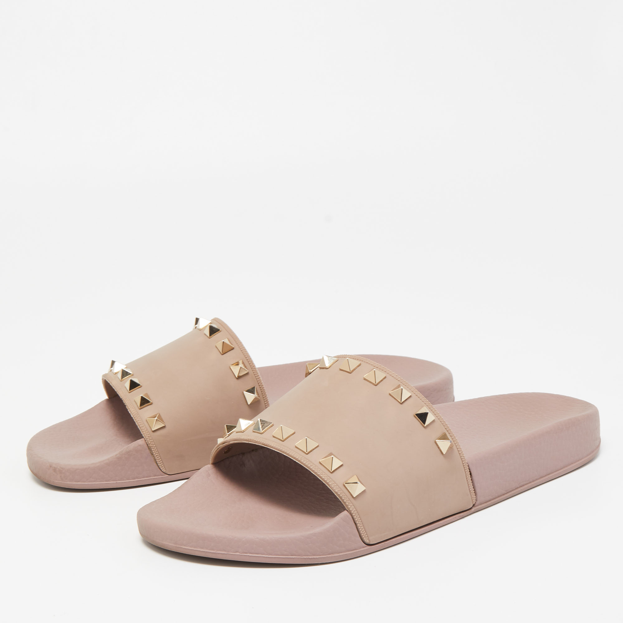 

Valentino Pink Rubber Rockstud Flat Slides Size