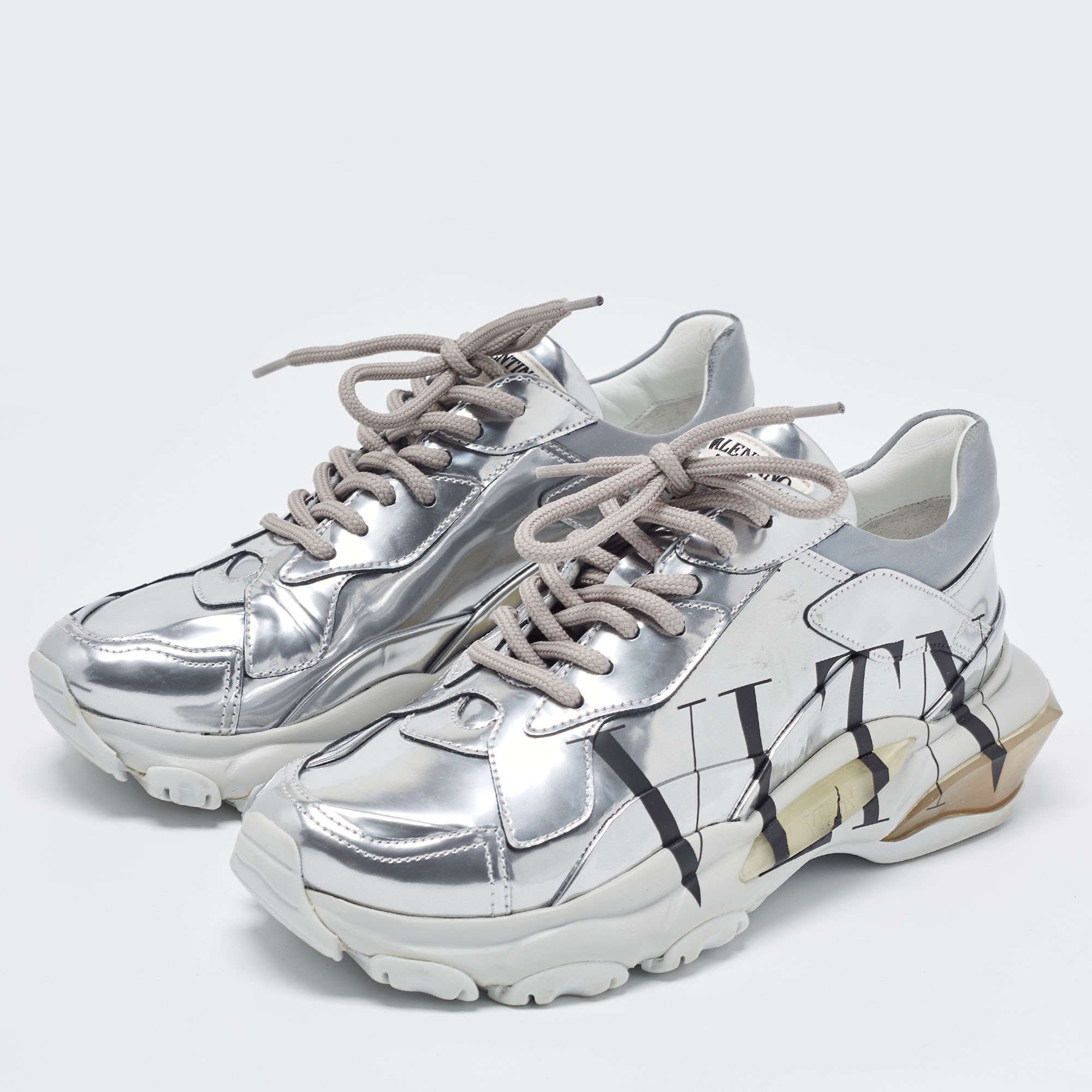 

Valentino Silver Leather VLTN Bounce Sneakers Size