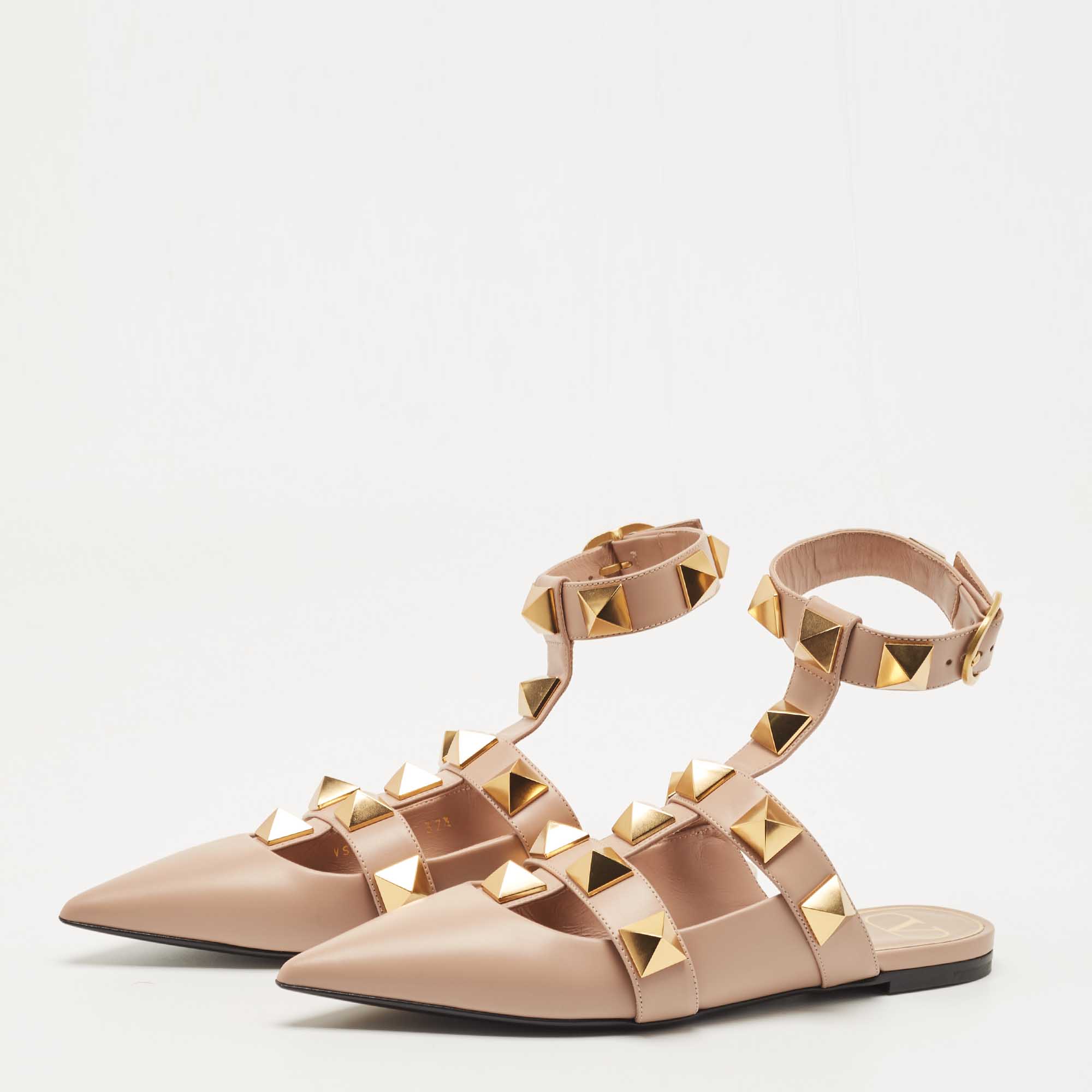 

Valentino Beige Leather Roman Stud Mules Size