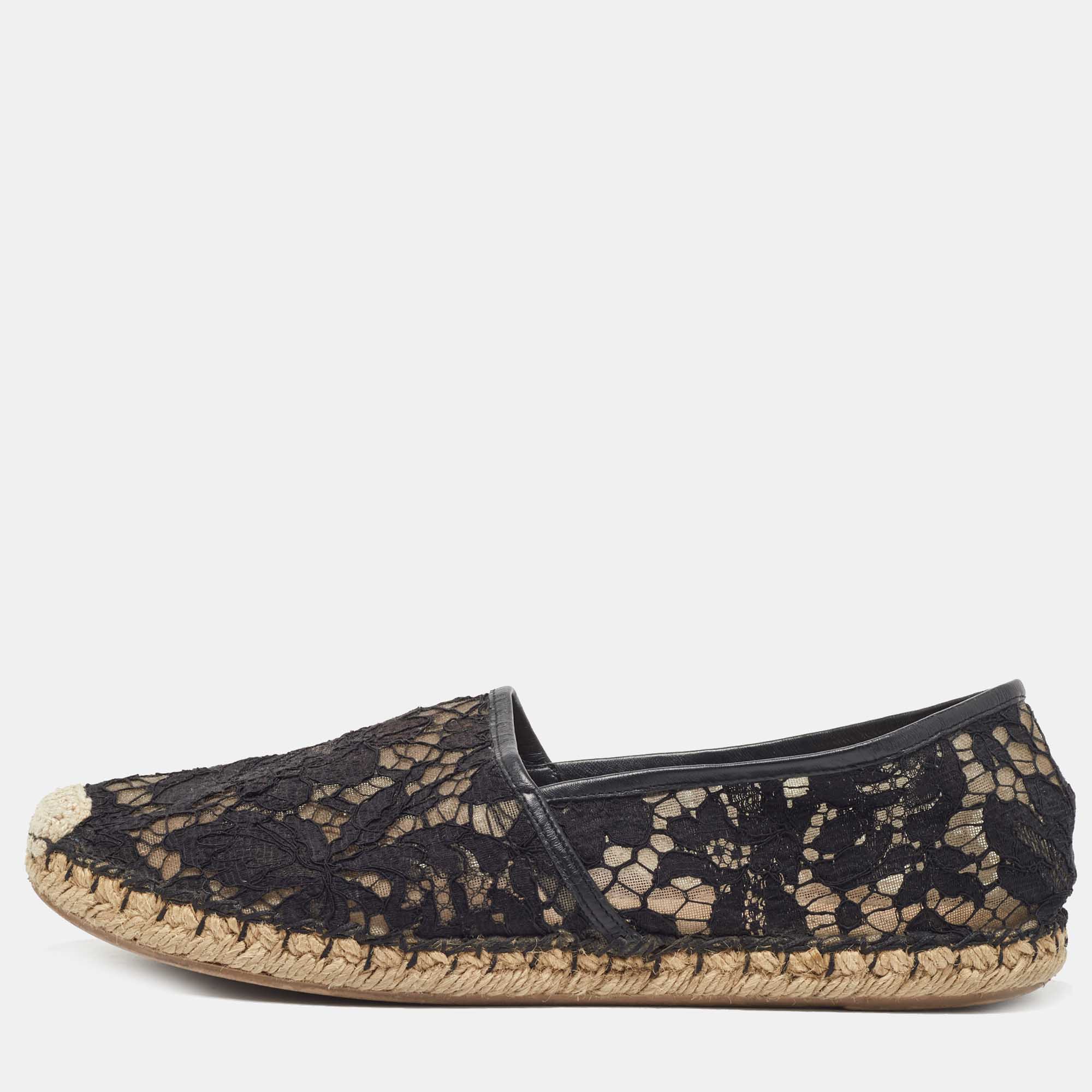 

Valentino Black Mesh and Lace Espadrille Flats Size