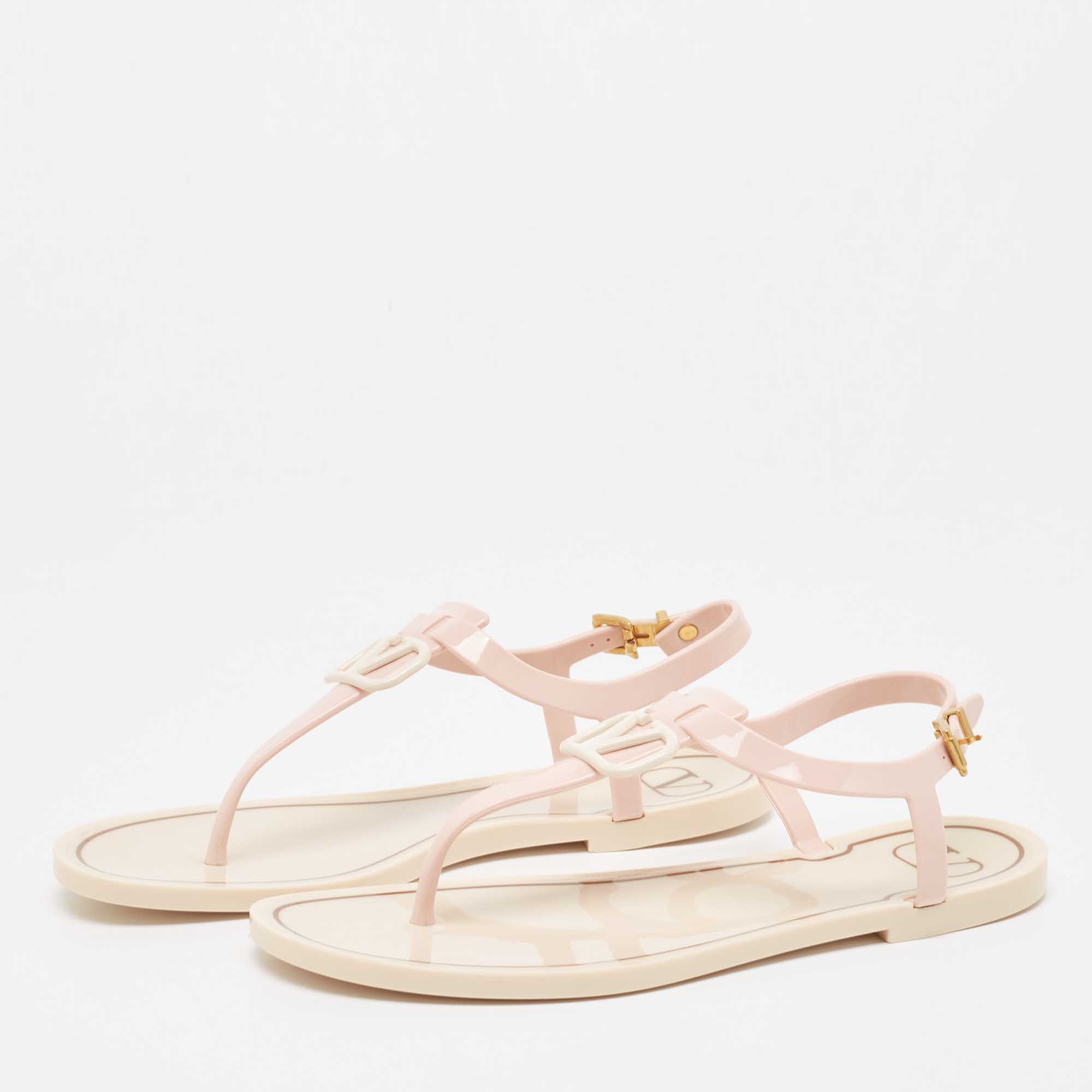 

Valentino Pink Rubber Escape V logo Slingback Flat Sandals Size