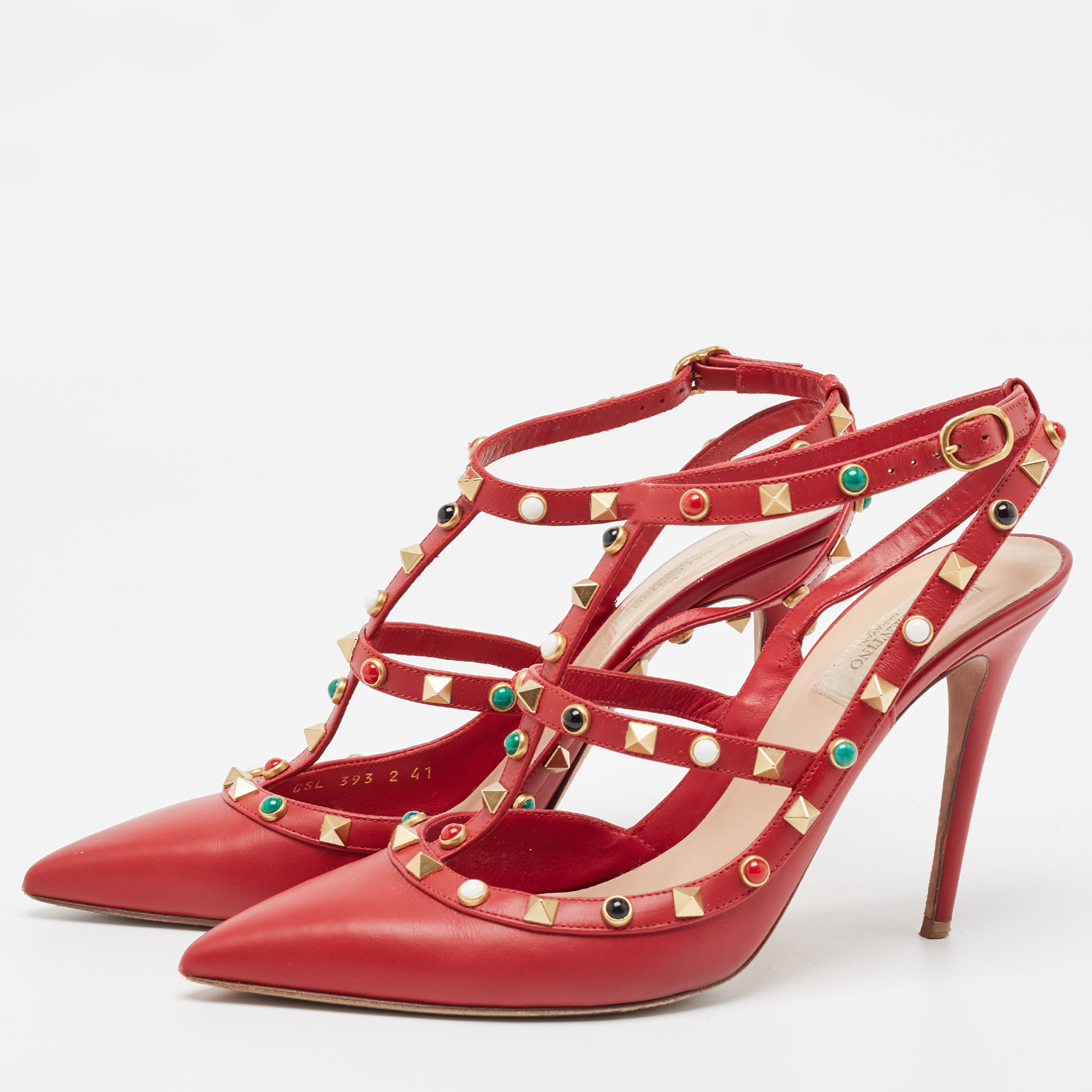

Valentino Red Leather Rolling Rockstud Ankle Strap Pumps Size