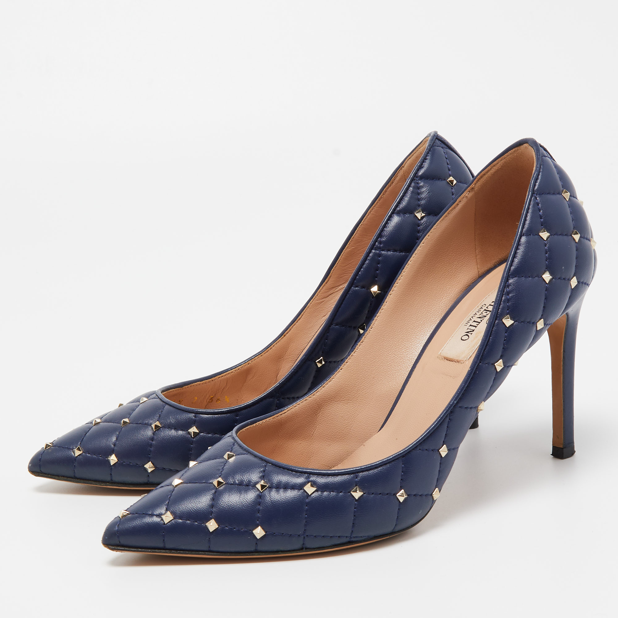 

Valentino Blue Quilted Leather Rockstud Pointed Toe Pumps Size