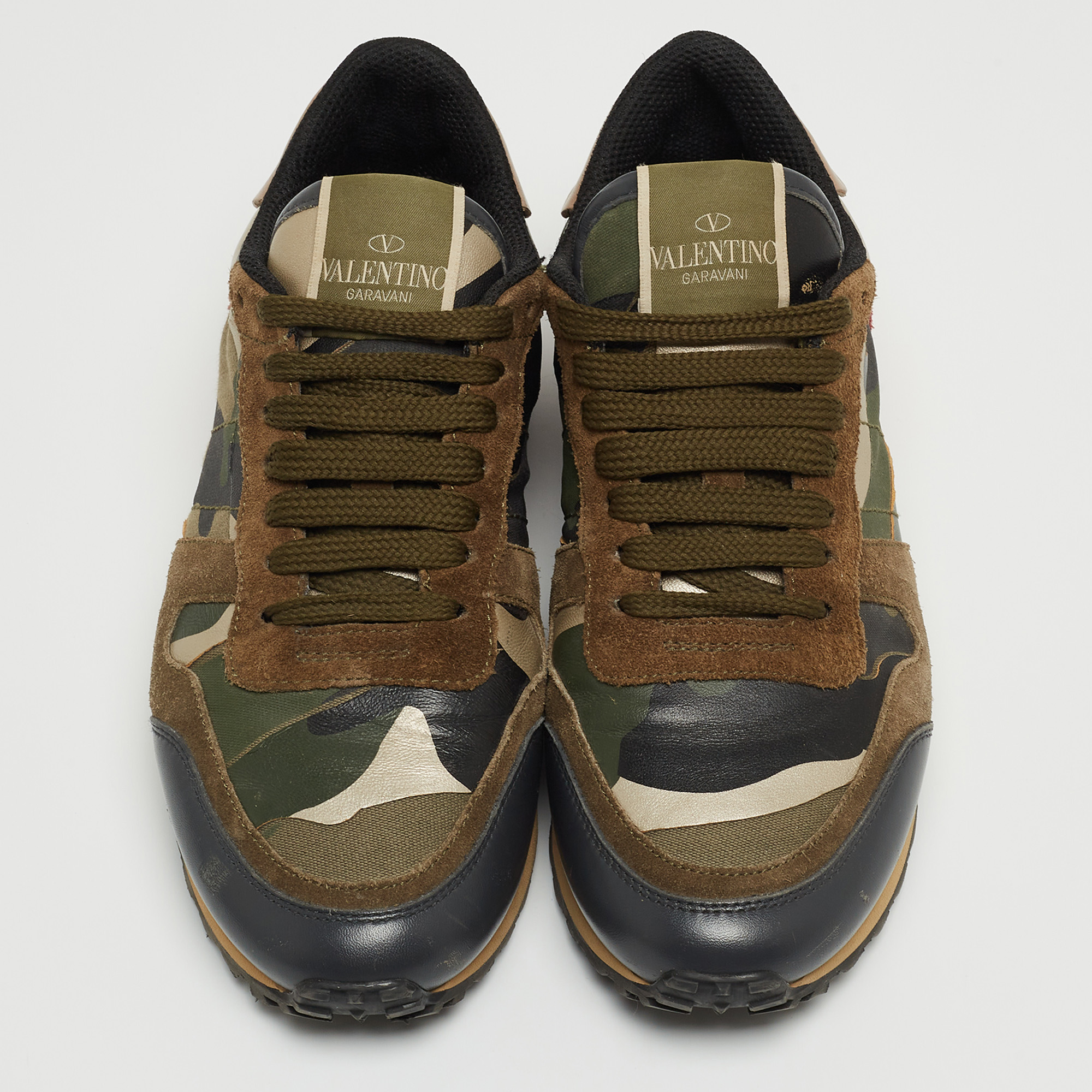 Valentino Multicolor Camouflage Print Canvas and Leather Rockrunner Sneakers Size 36 