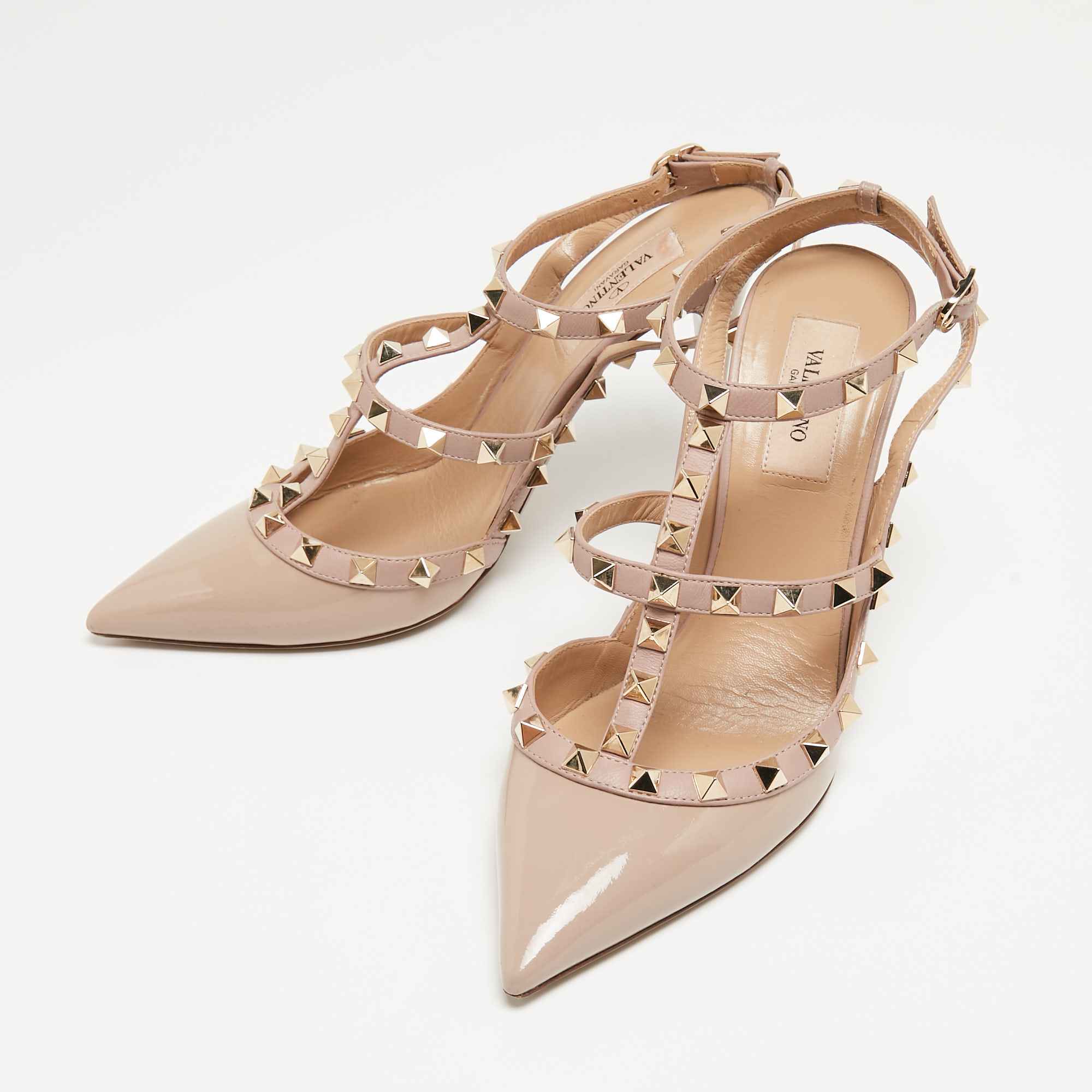 

Valentino Dusty Pink Patent Leather Rockstud Ankle Strap Pumps Size