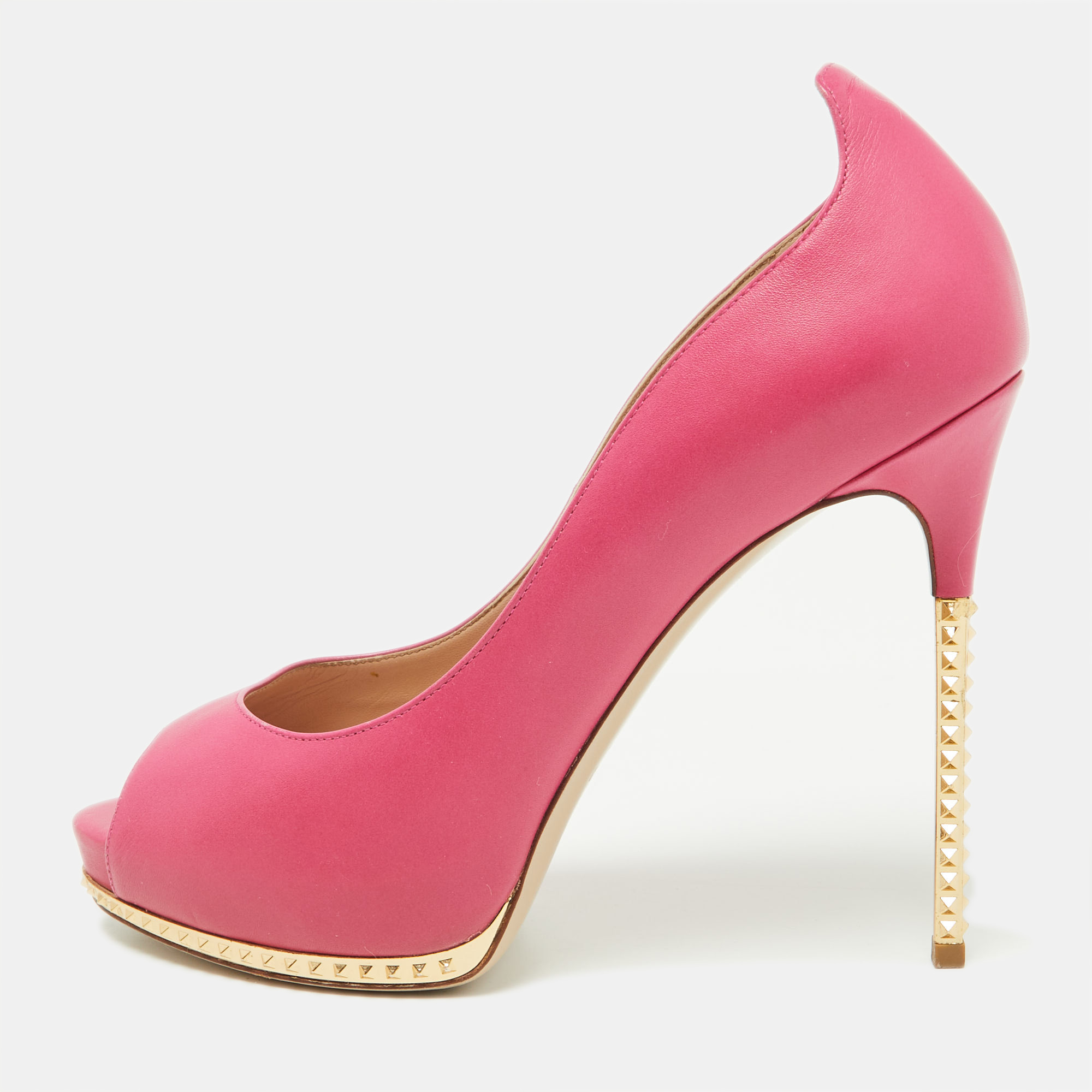 

Valentino Pink Leather Rockstud Open Toe Pumps Size