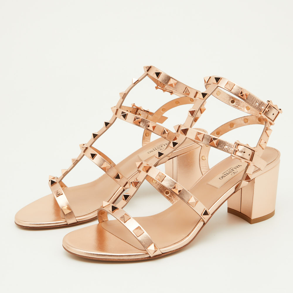 

Valentino Rose Gold Leather Rockstud Ankle Strap Sandals Size