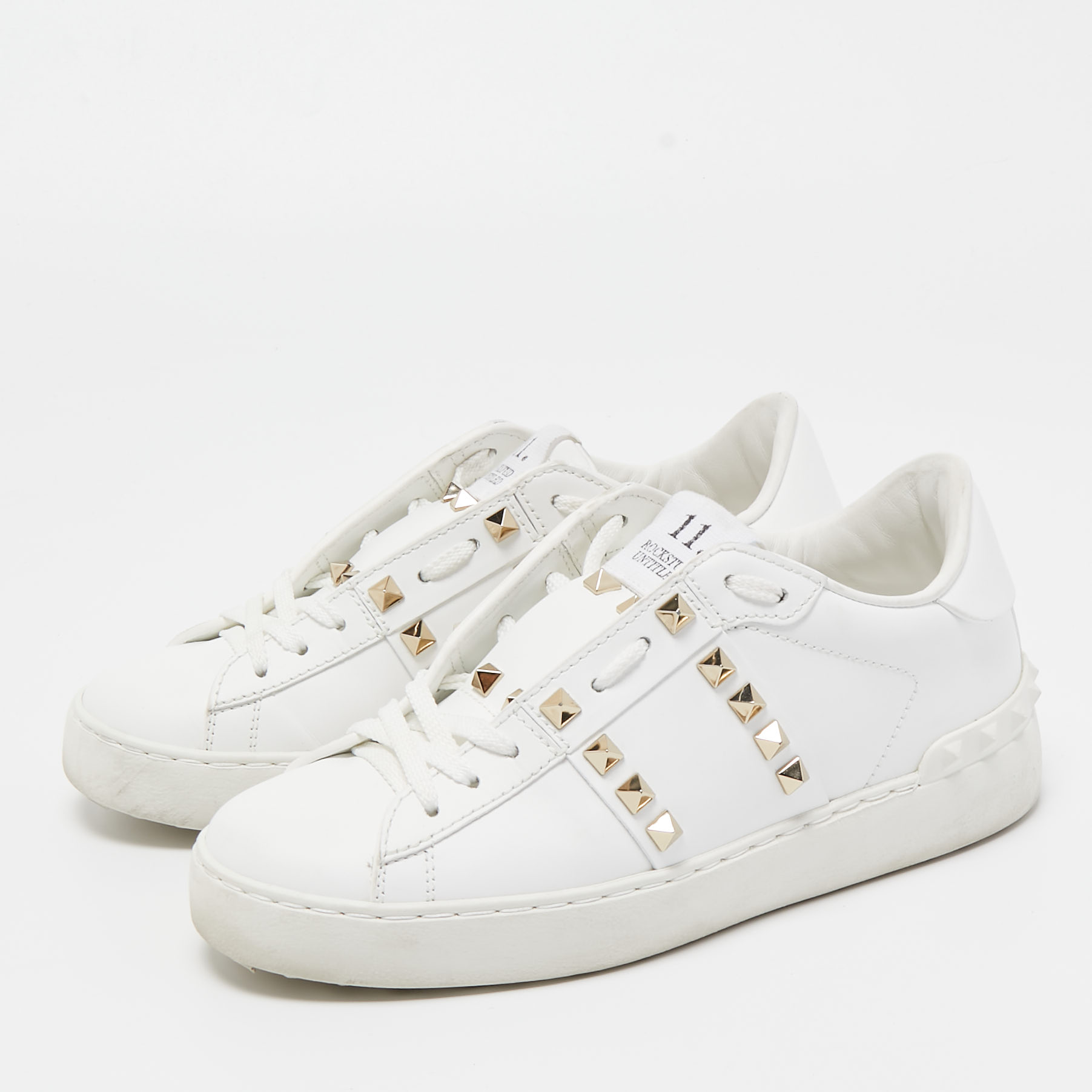 

Valentino White Leather Rockstud Low Top Sneakers Size