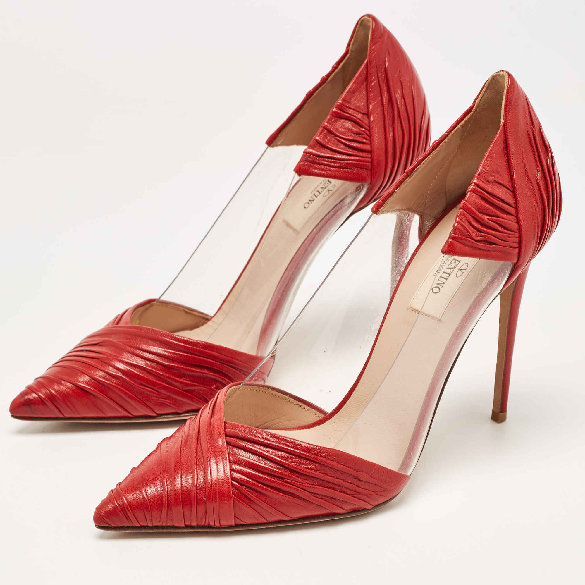 

Valentino Red Leather and PVC B Drape Pointed Toe Pumps Size