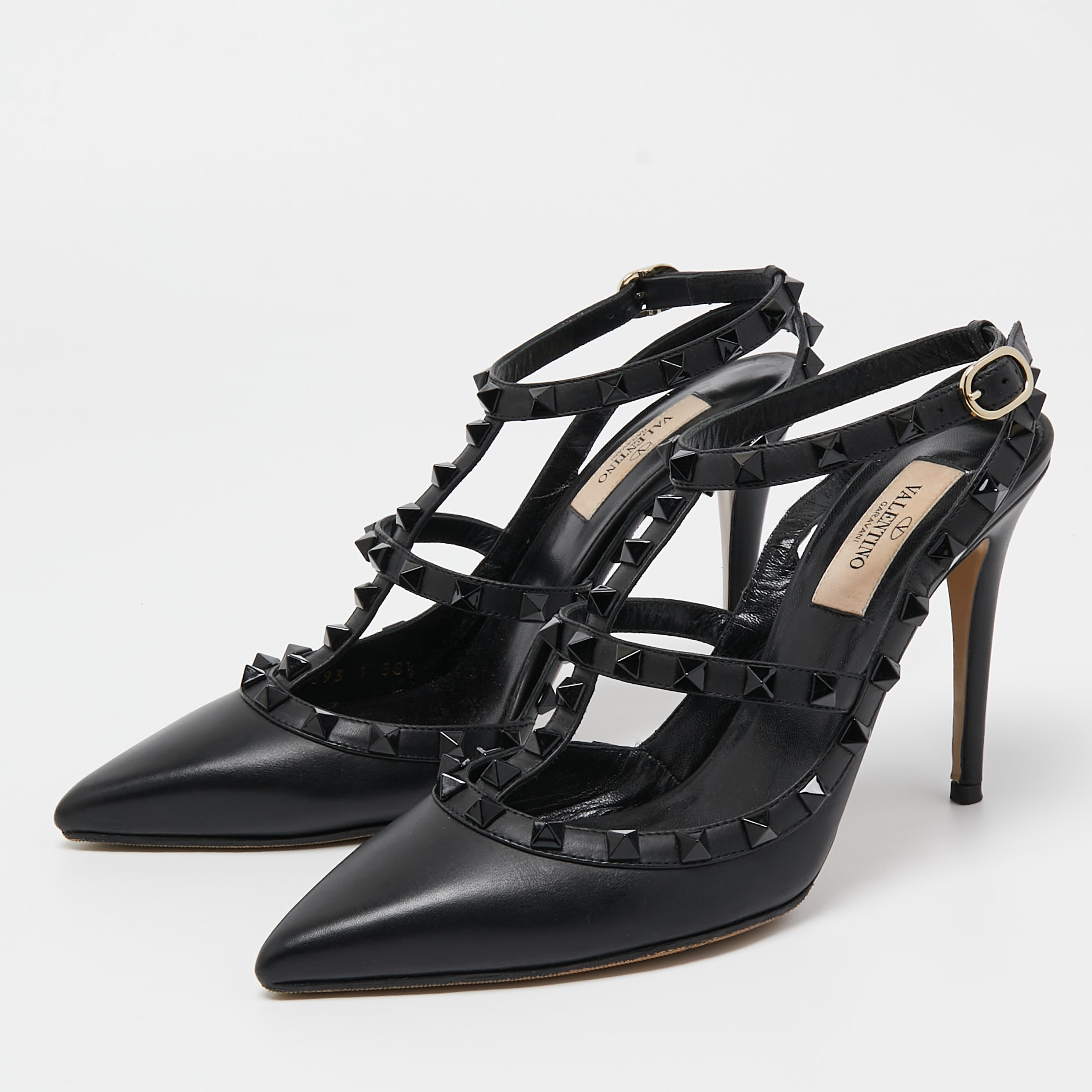 

Valentino Black Leather Rockstud Ankle Strap Pumps Size