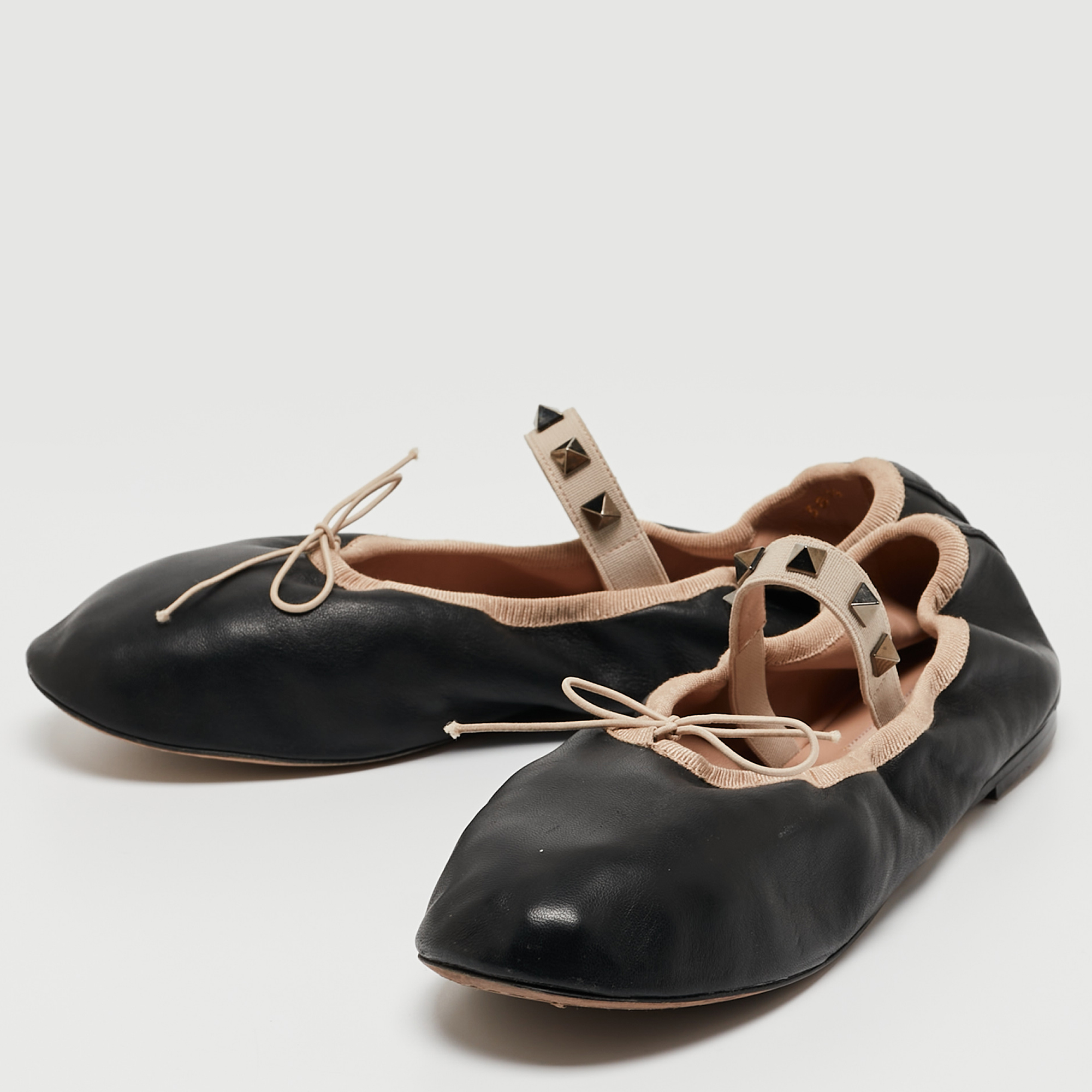 

Valentino Black Leather Rockstud Mary Jane Bow Ballet Flats Size