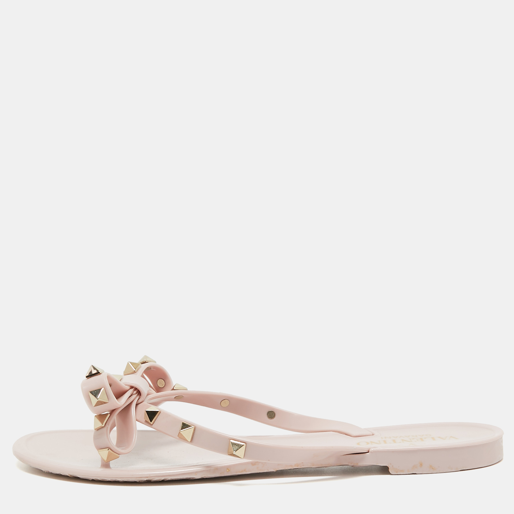 

Valentino Pink Rubber Rockstud Bow Thong Flats Size