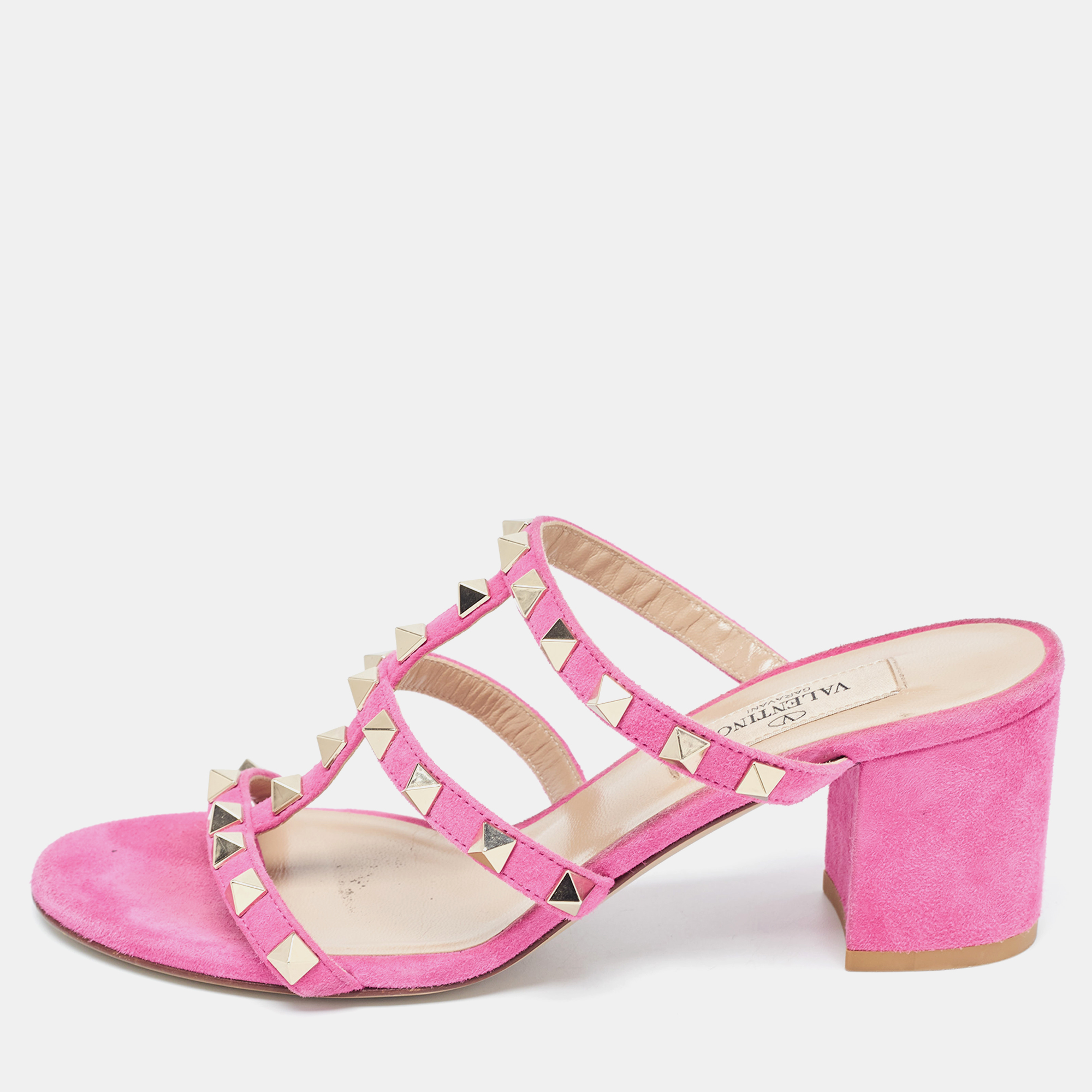 

Valentino Pink Suede Rockstud Slide Sandals Size