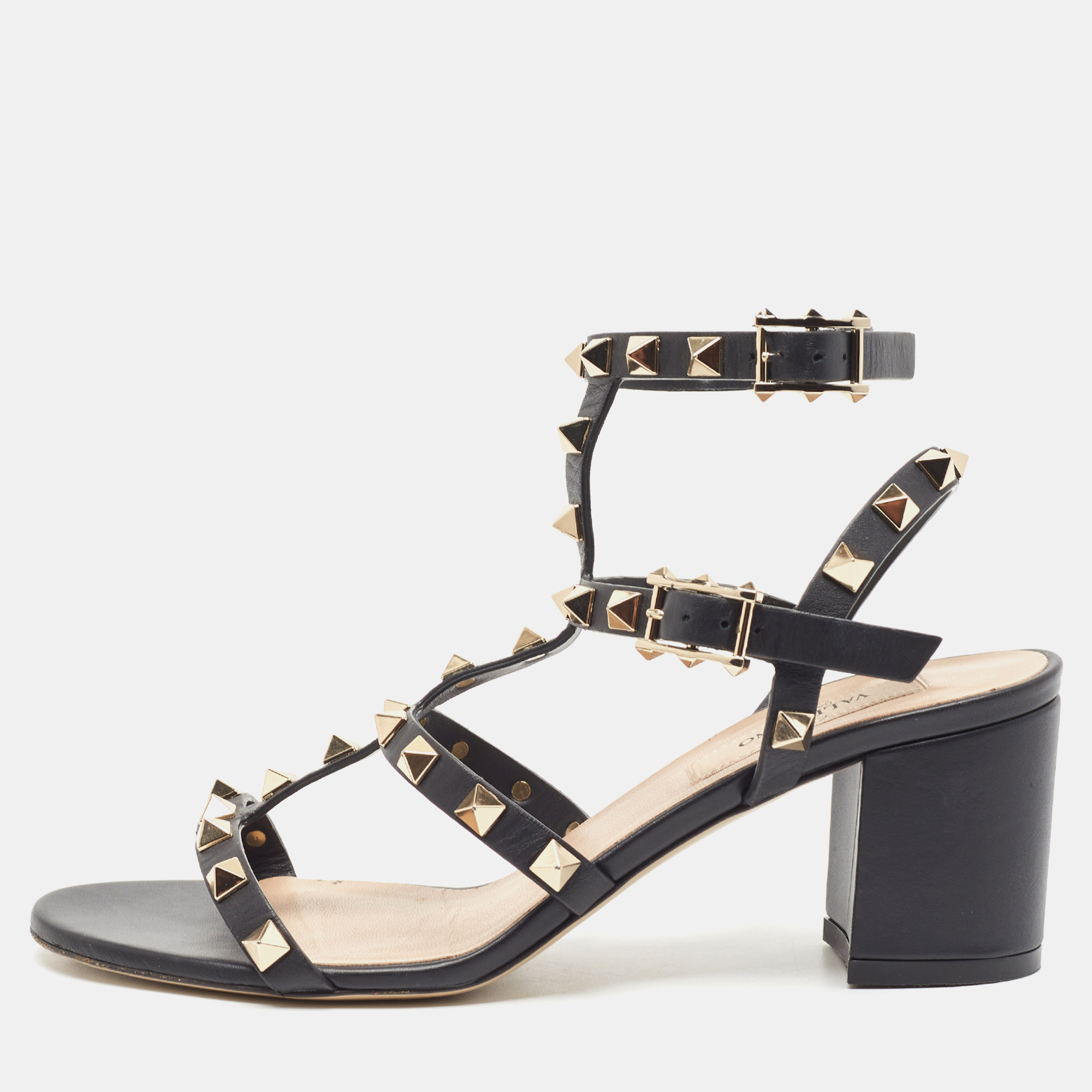 

Valentino Black Leather Rockstud Ankle Strap Sandals Size