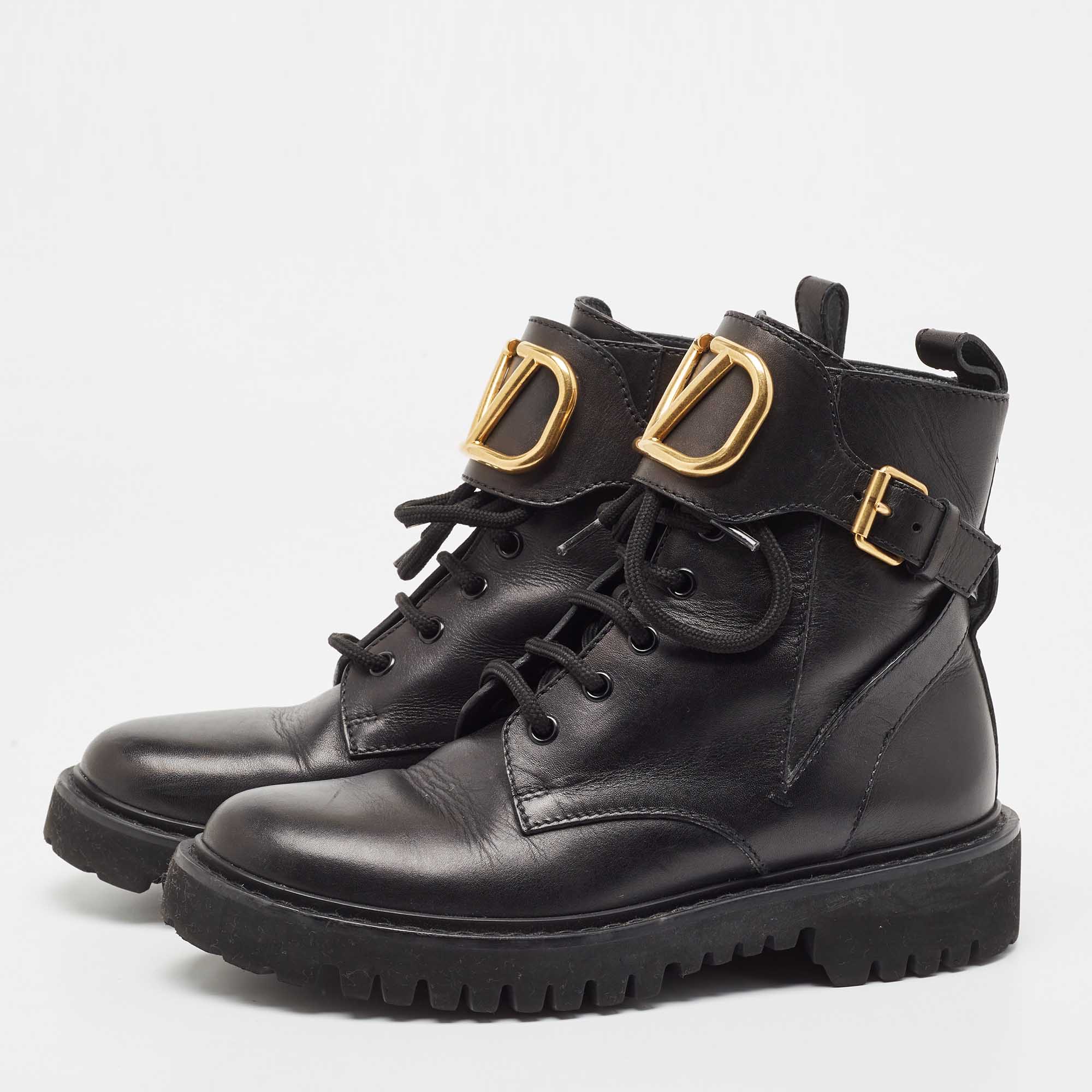 

Valentino Black Leather Vlogo Signature Ankle Boots Size