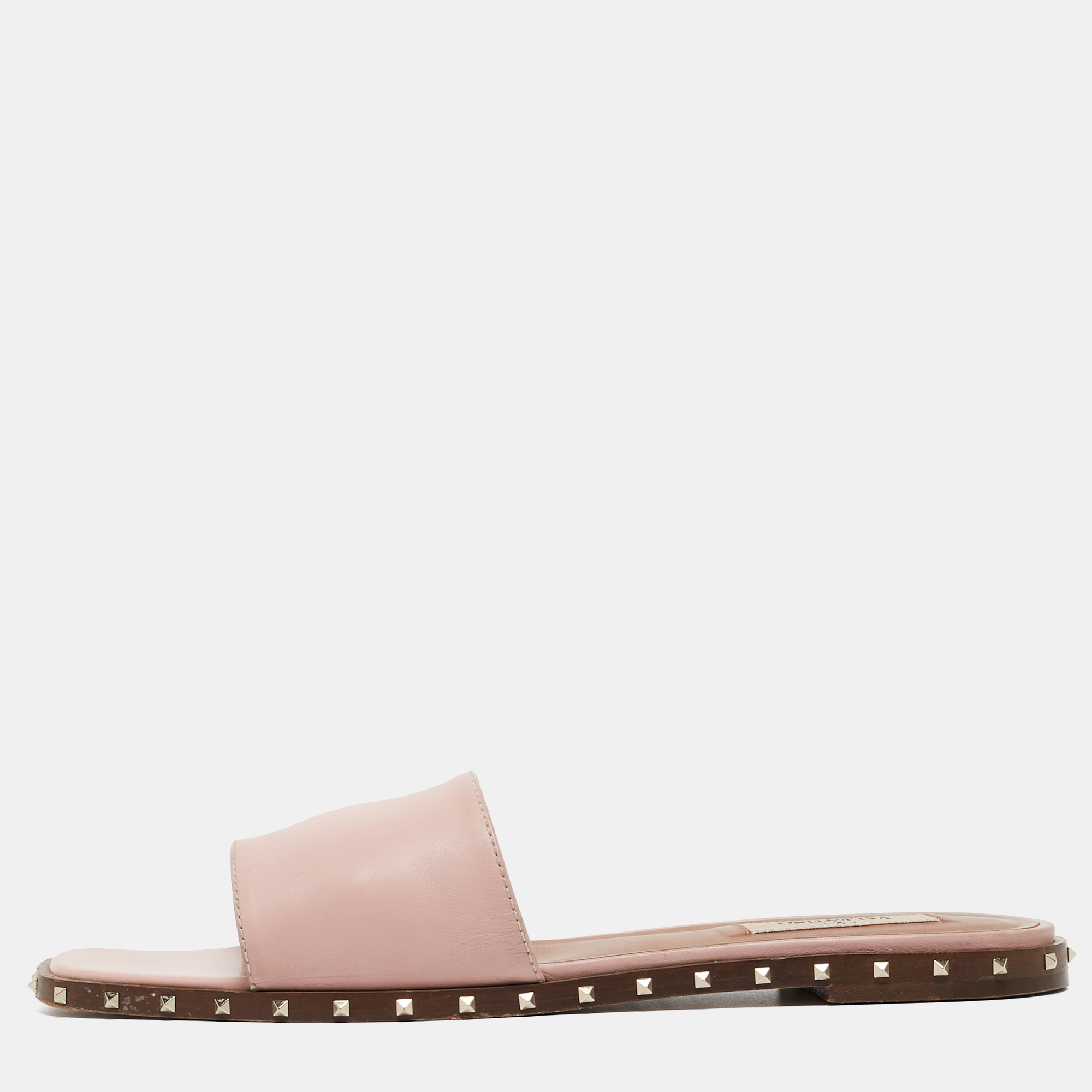 

Valentino Pink Leather Soul Rockstud Flat Slides Size