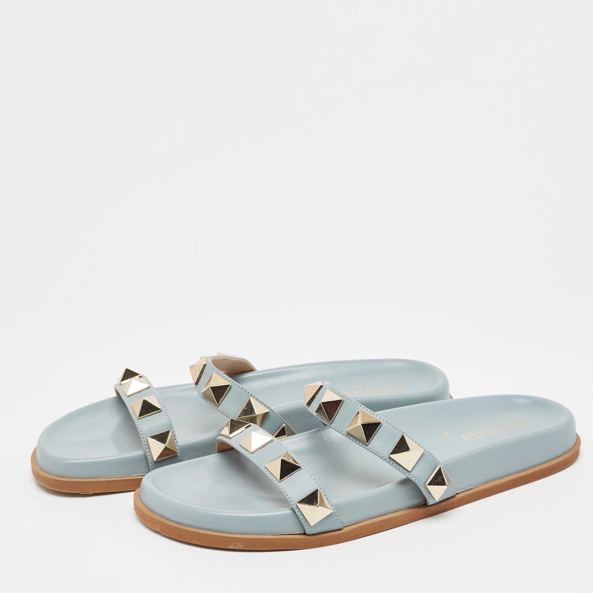 

Valentino Grey Leather Roman Stud Flat Slides Size