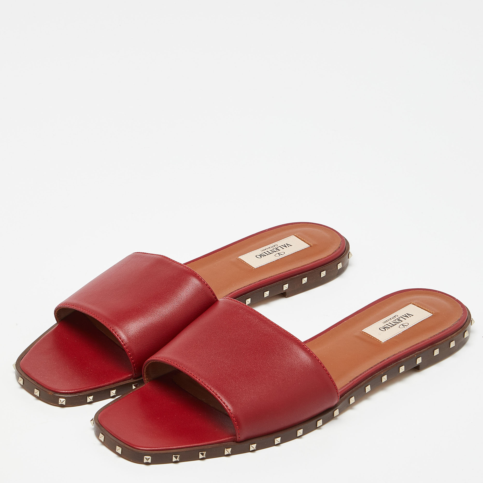 

Valentino Red Leather Soul Rockstud Flat Slides Size