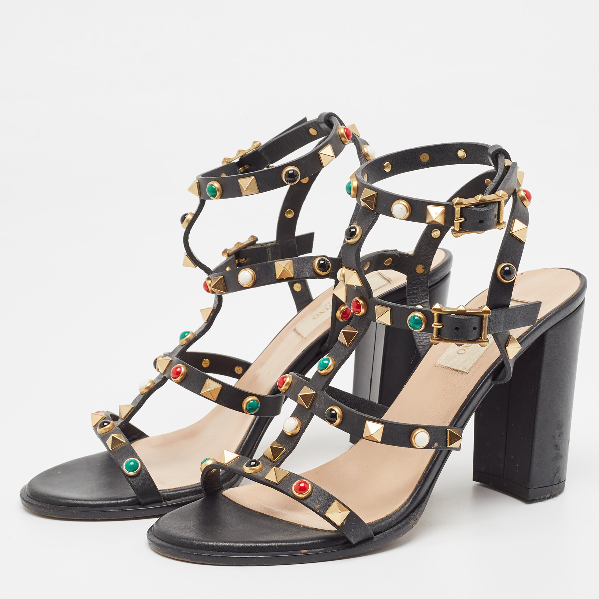 

Valentino Black Leather Rockstud Ankle Strap Sandals Size