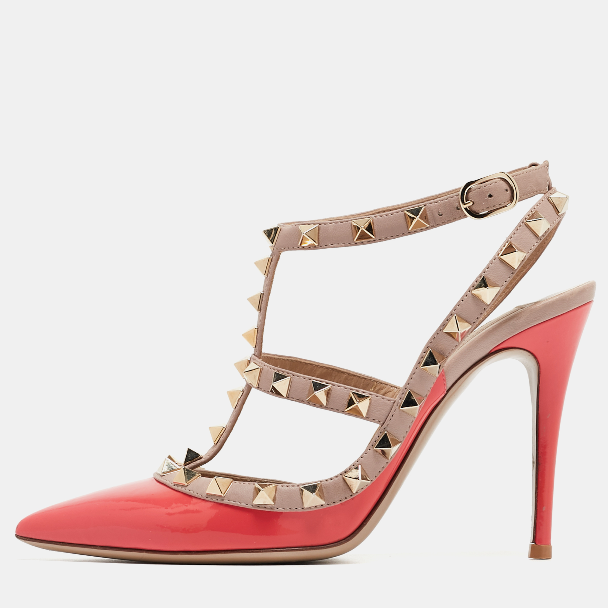 

Valentino Pink/Beige Patent and Leather Rockstud Pumps Size