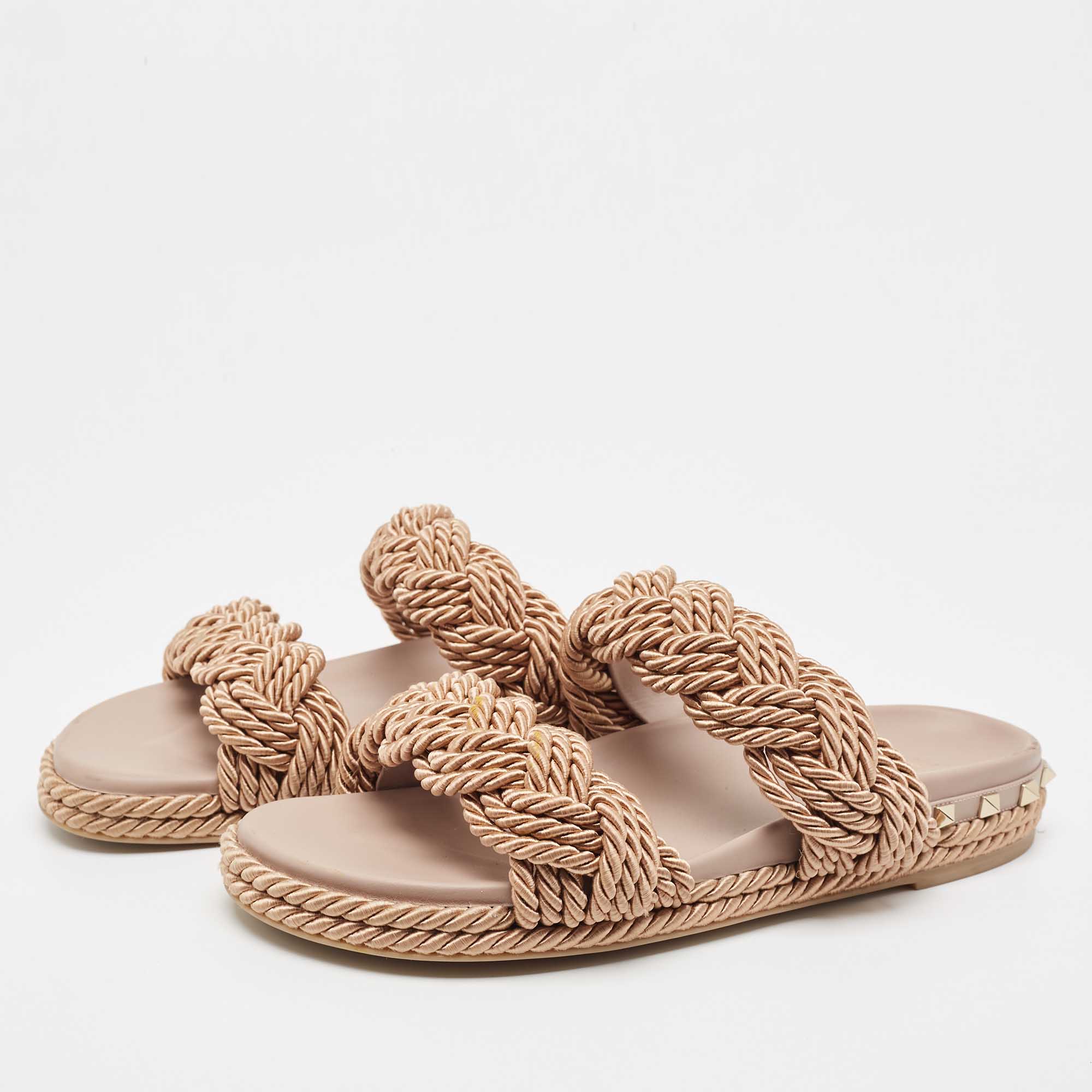 

Valentino Pink Rope Rockstud Flat Slides Size