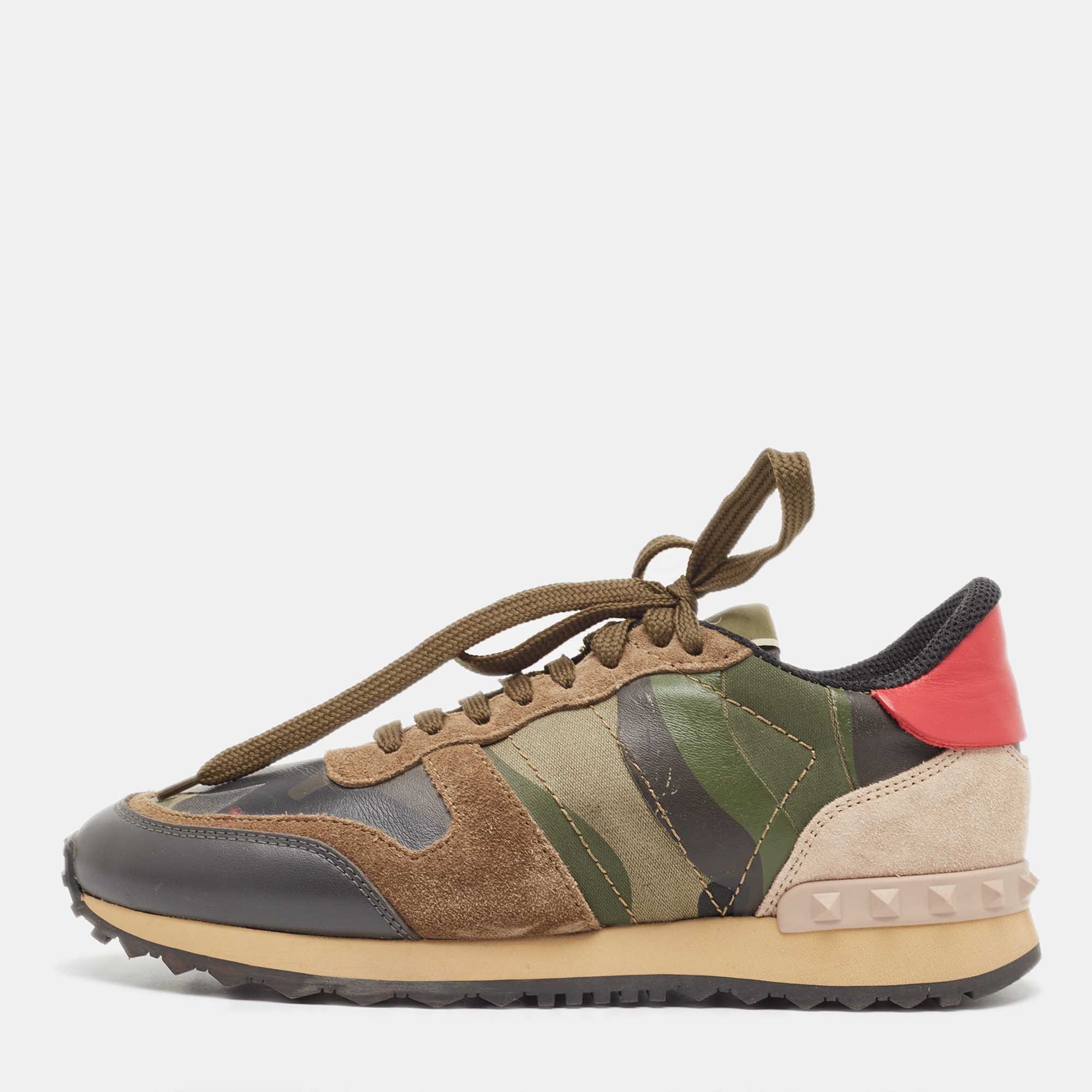 

Valentino Multicolor Camo Print Leather and Canvas Rockrunner Sneakers Size