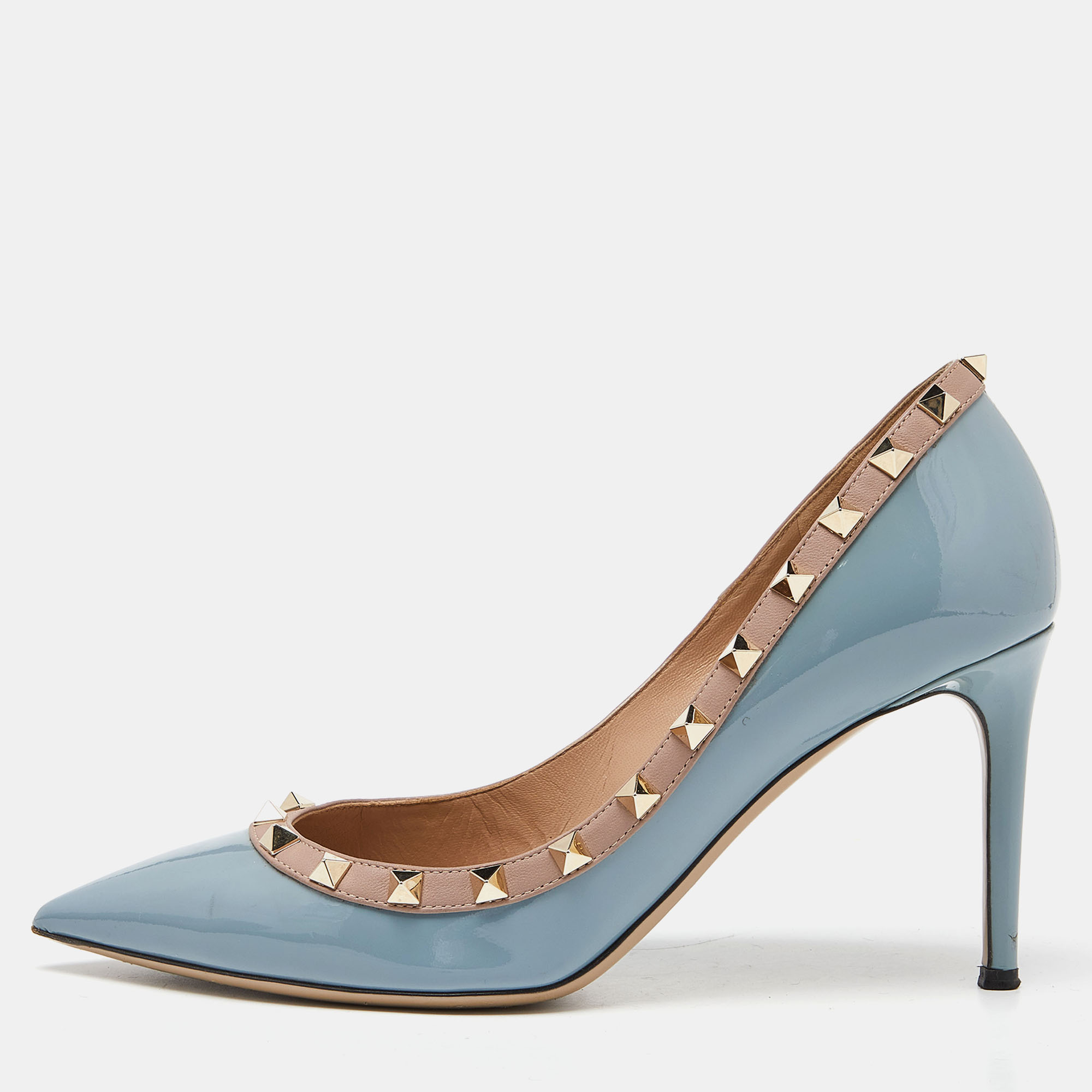 

Valentino Blue/Beige Patent and Leather Rockstud Pumps Size