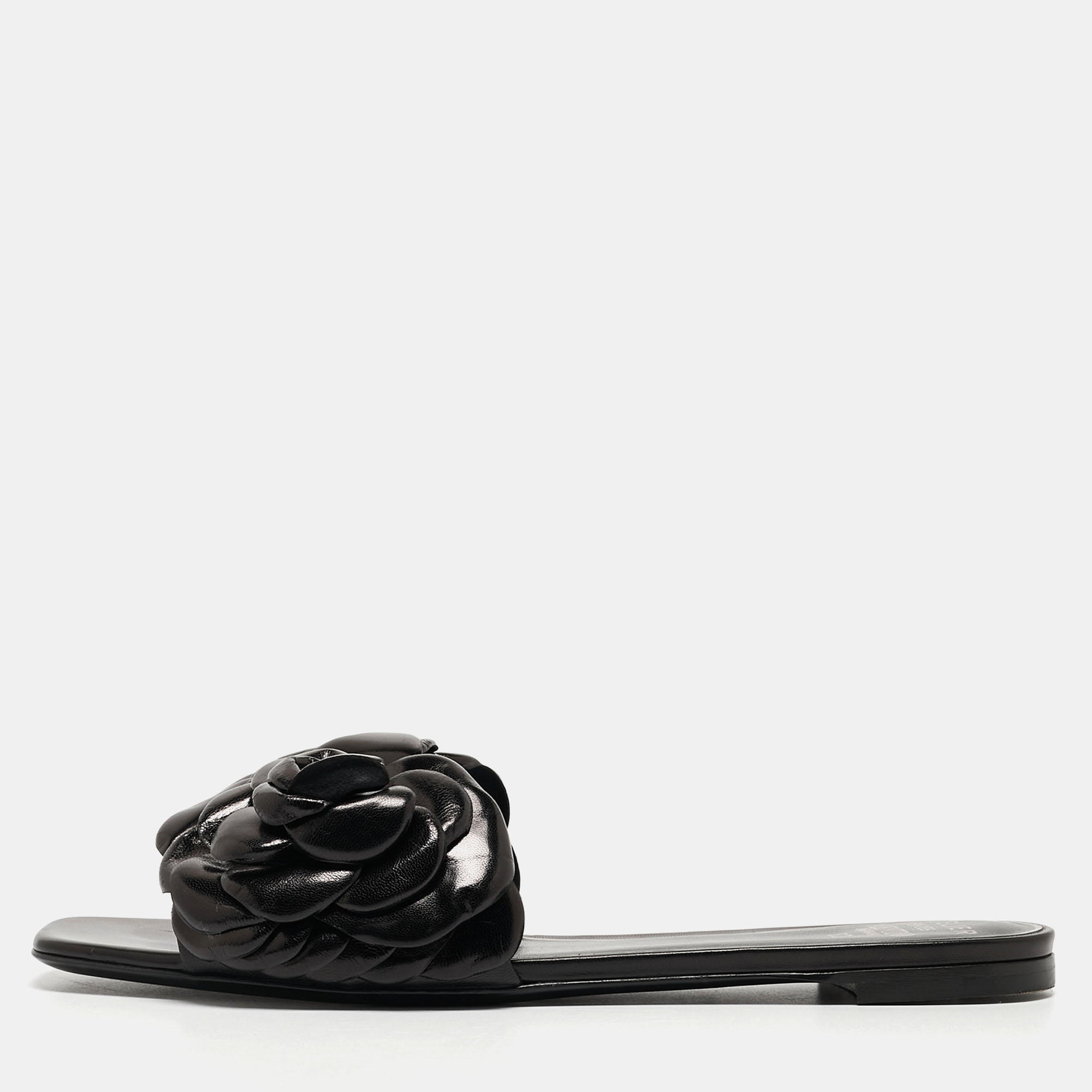 

Valentino Black Leather 03 Rose Edition Atelier Flat Slides Size