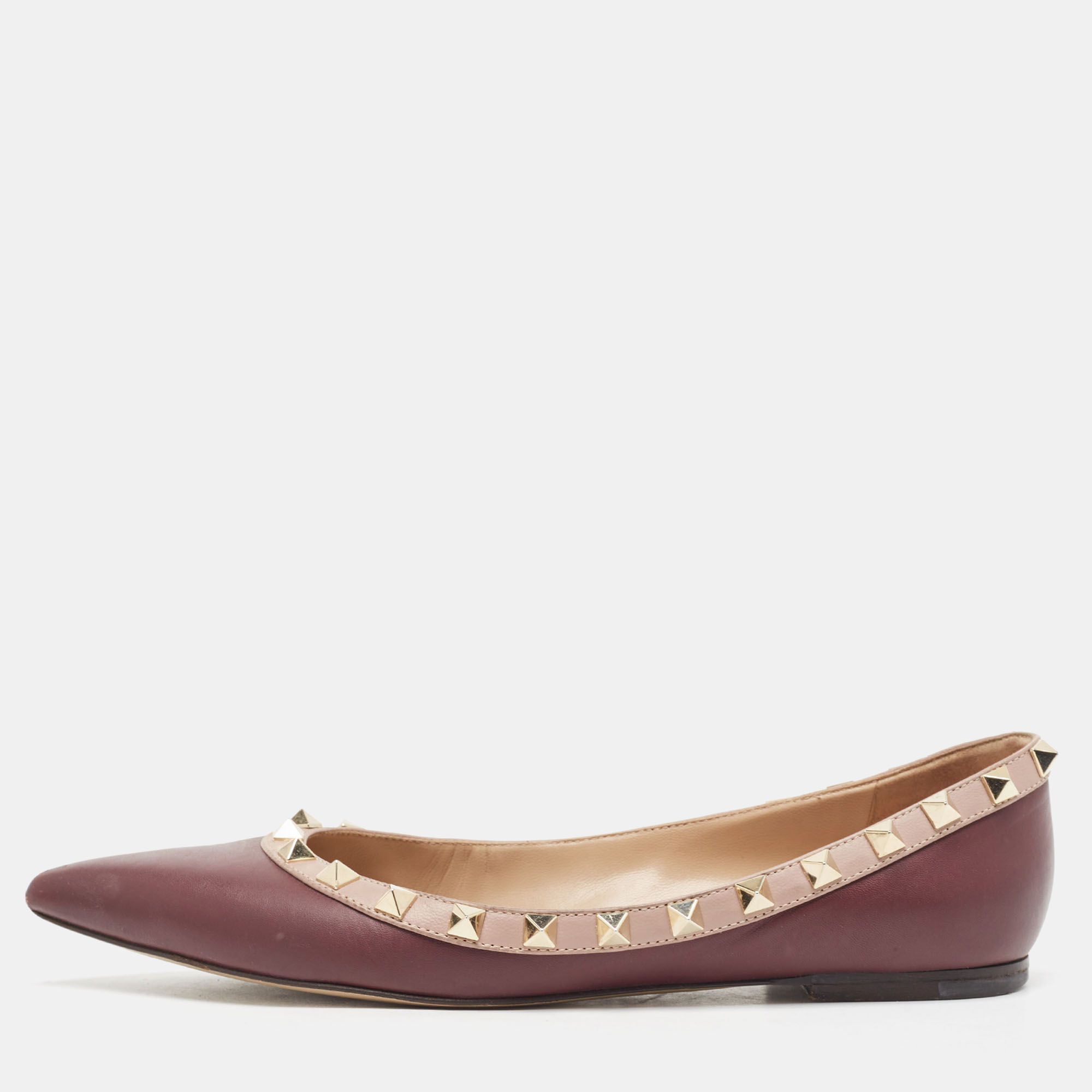 

Valentino Burgundy/Pink Leather Rockstud Ballet Flats Size