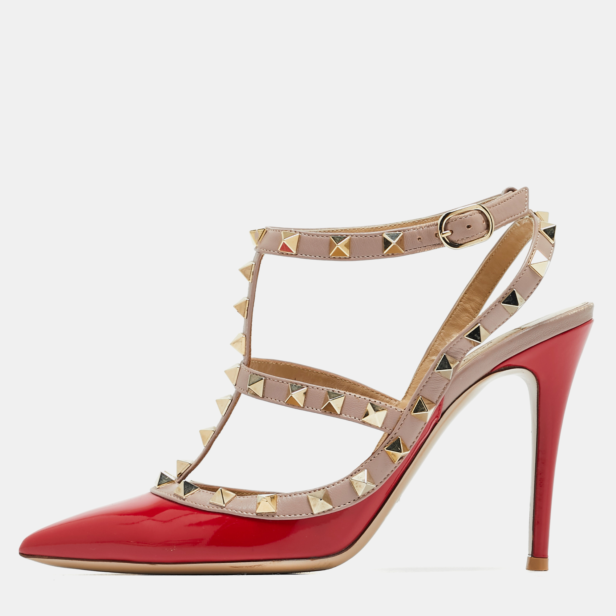 

Valentino Red Patent Leather Rockstud Ankle Strap Pumps Size