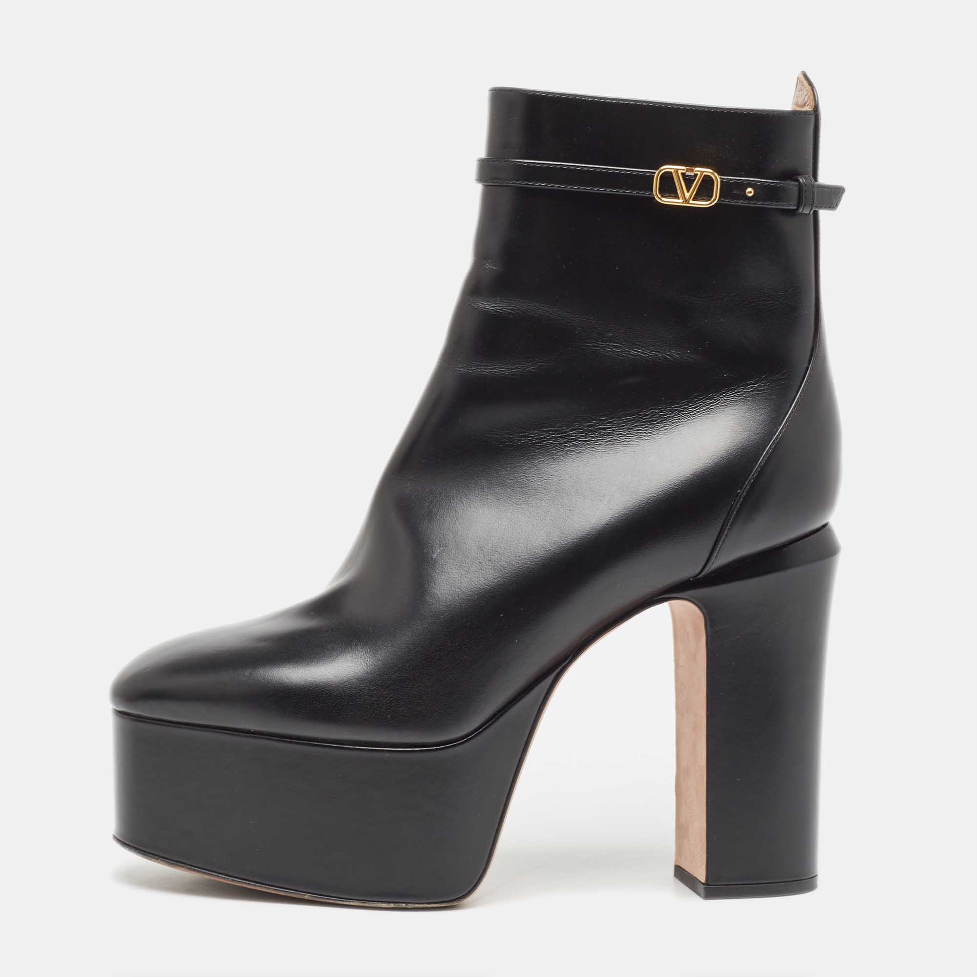 Pre-owned Valentino Garavani Black Leather Tango Ankle Boots Size 37.5